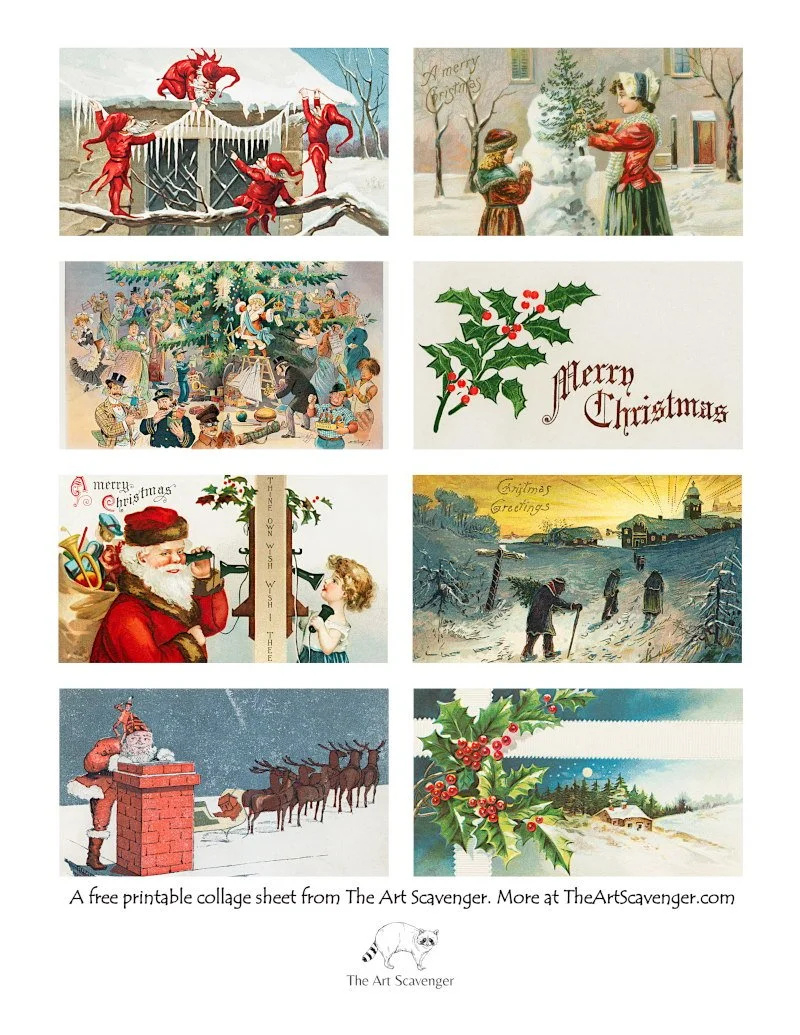 Free Printable Vintage Christmas Illustration Ephemera Sheets within Free Printable Vintage Christmas Images