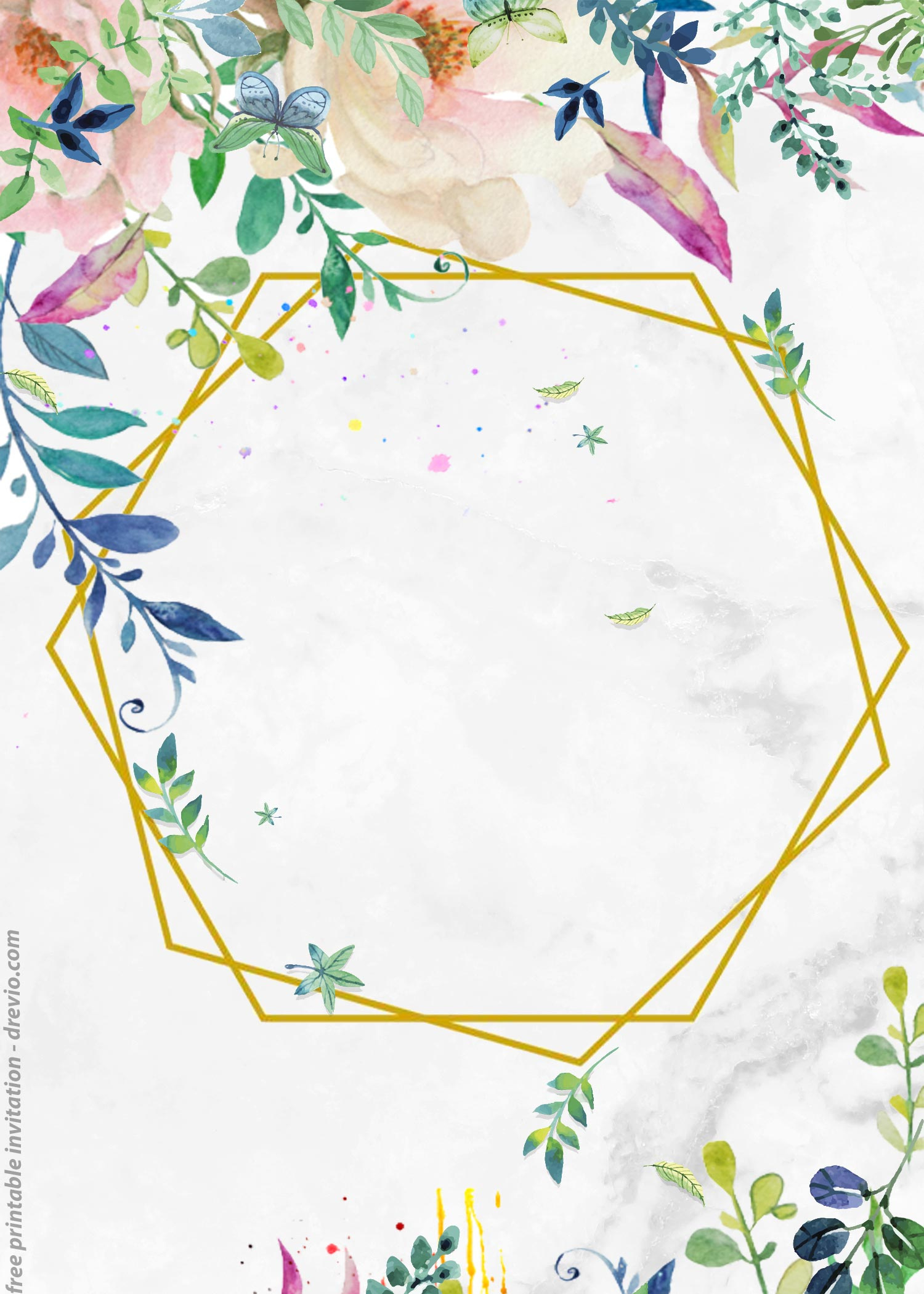 Free Printable Vintage Flower Framed Watercolor Invitations with Free Printable Invitations Templates