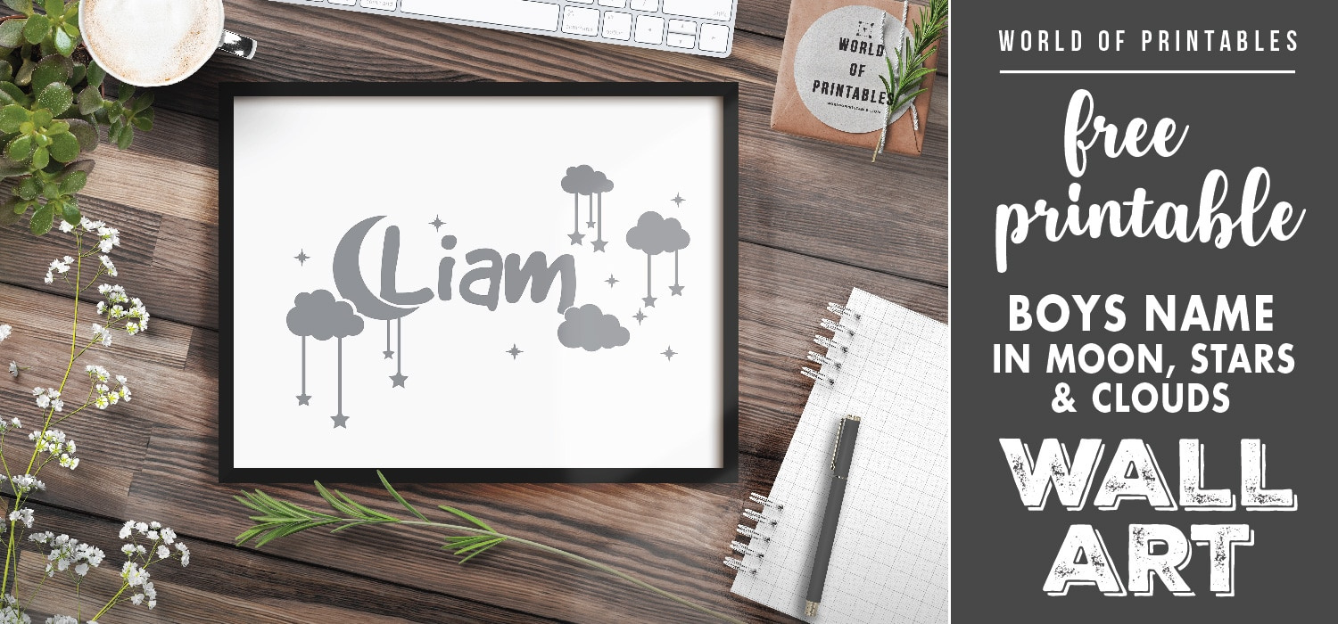 Free Printable Wall Art - Boys Name In Moon Stars And Clouds throughout Free Nursery Printables Boy