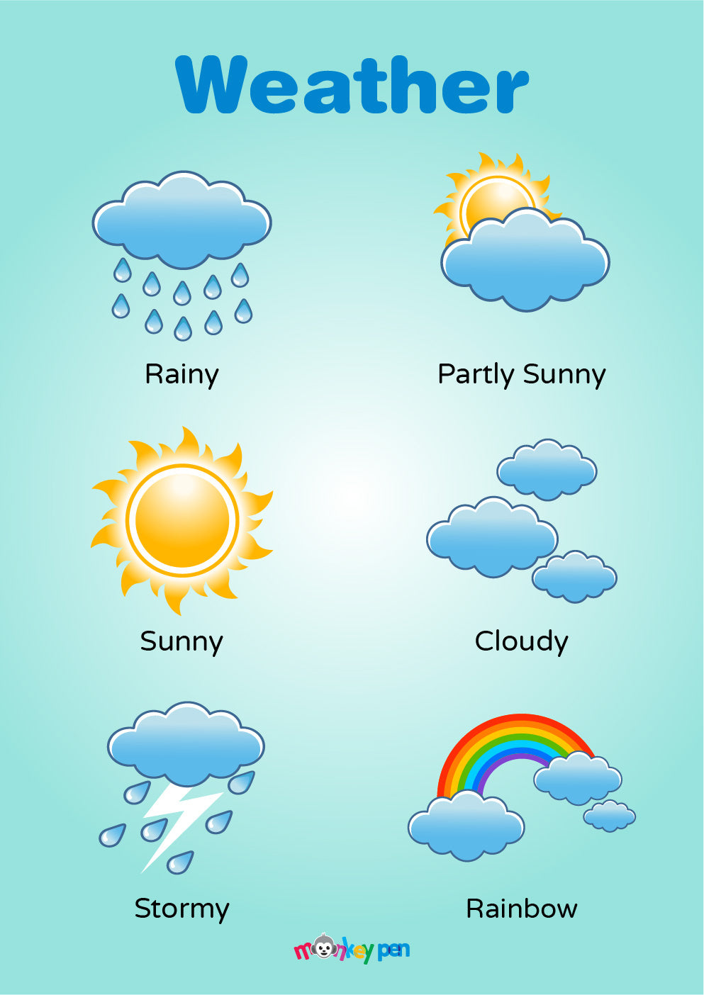 Free Printable Weather Educational Chart – Monkey Pen Store within Free Printable Weather Chart For Preschool