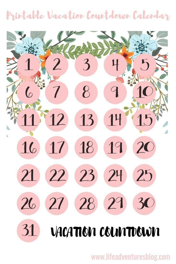 Free Printable Wedding & Vacation Countdown Calendar For Every with regard to Free Printable Wedding Countdown