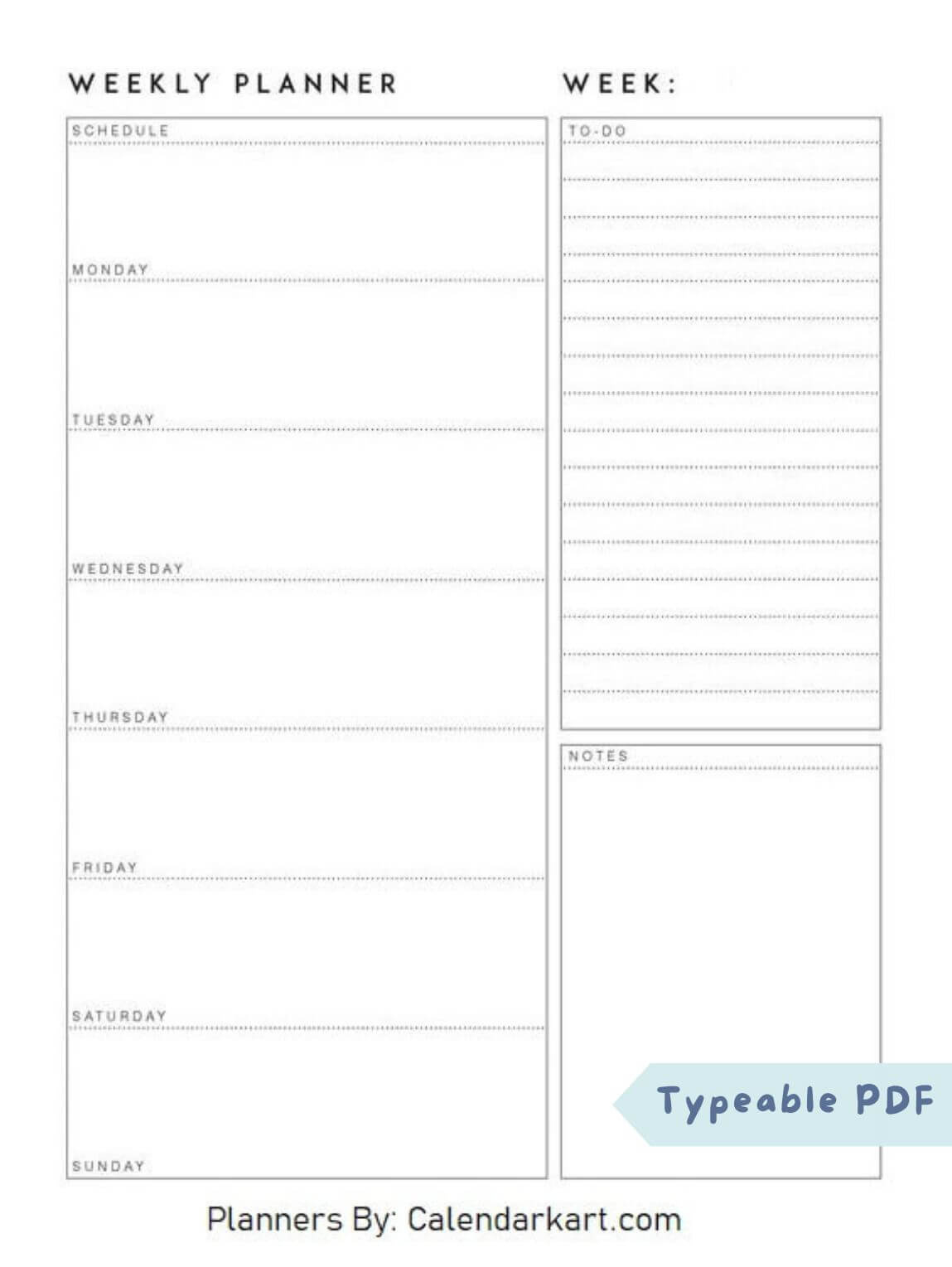 Free Printable Weekly Planner Templates - Calendarkart throughout Free Printable Weekly Appointment Sheets
