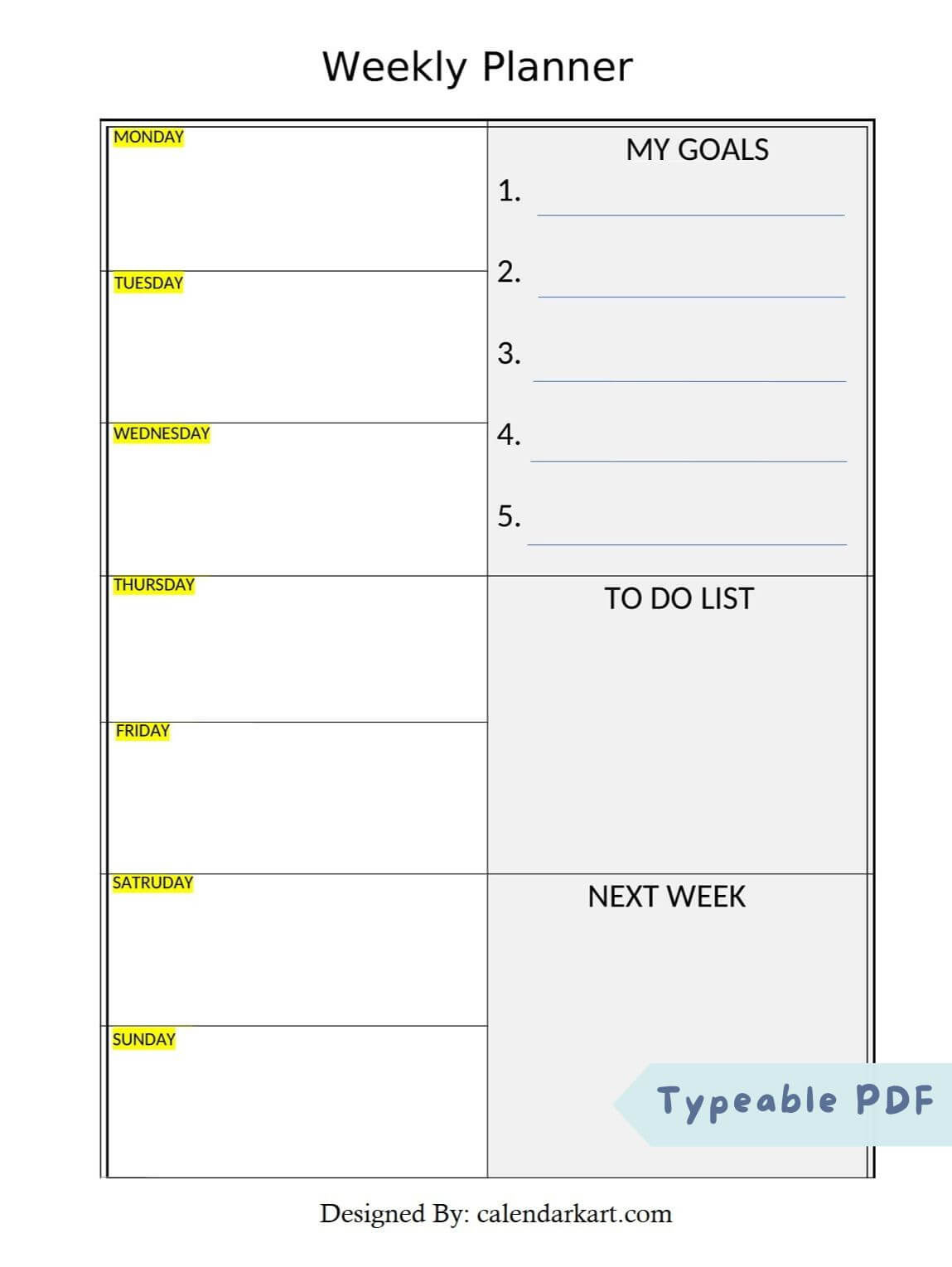 Free Printable Weekly Planner Templates - Calendarkart with Free Printable School Agenda Templates