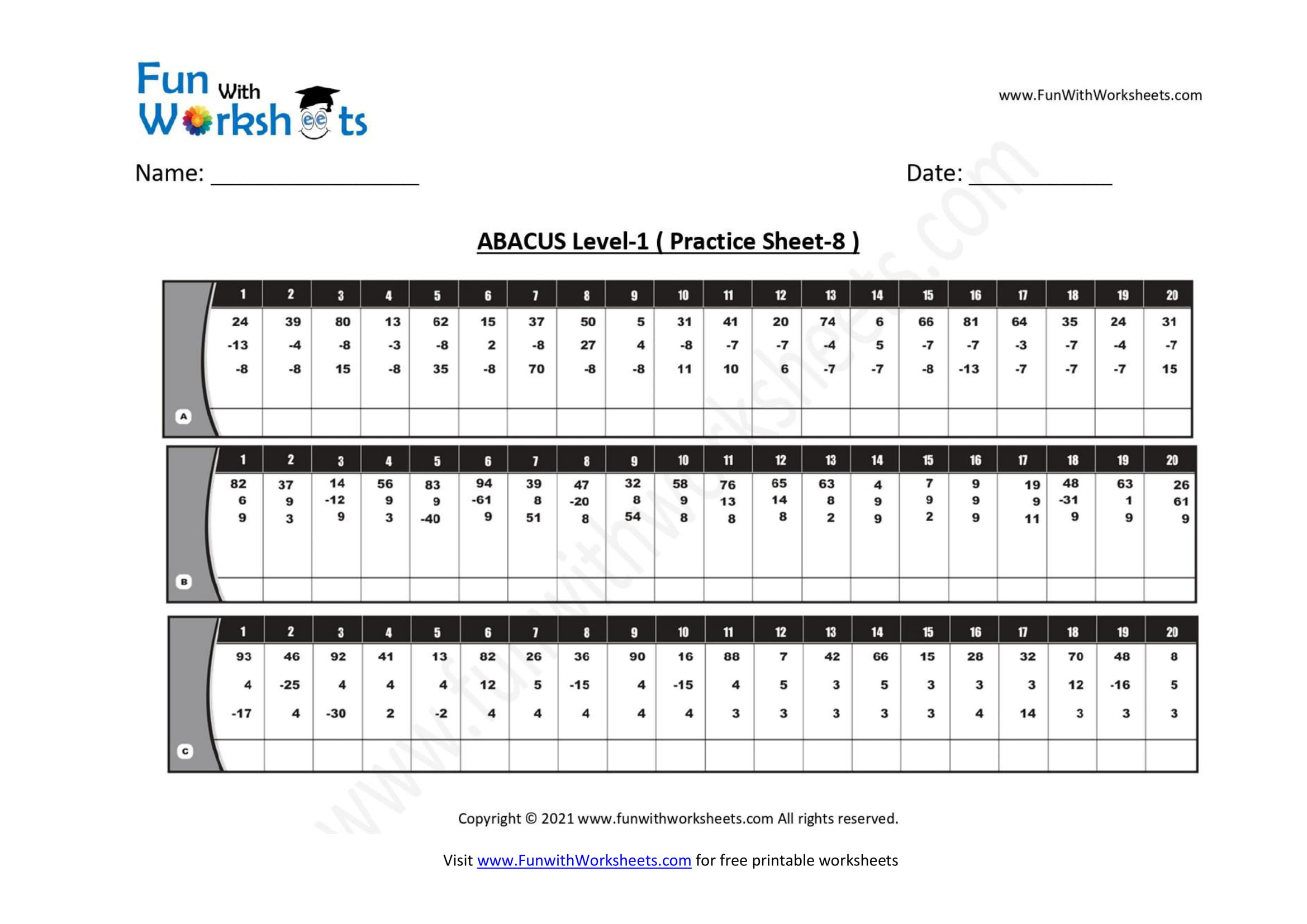 Free Printable Worksheets -Abacus Level 1 Archives - Fun With pertaining to Free Printable Abacus Worksheets