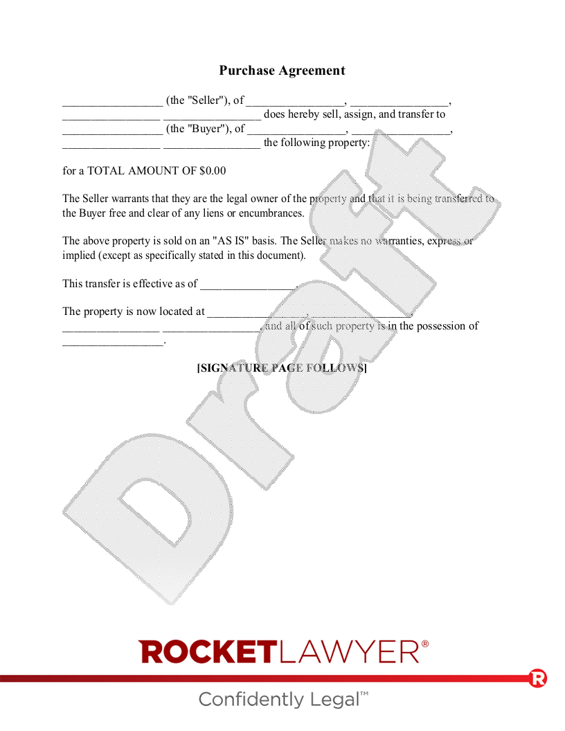 Free Purchase Agreement Template &amp;amp; Faqs - Rocket Lawyer for Free Printable Purchase Agreement Forms