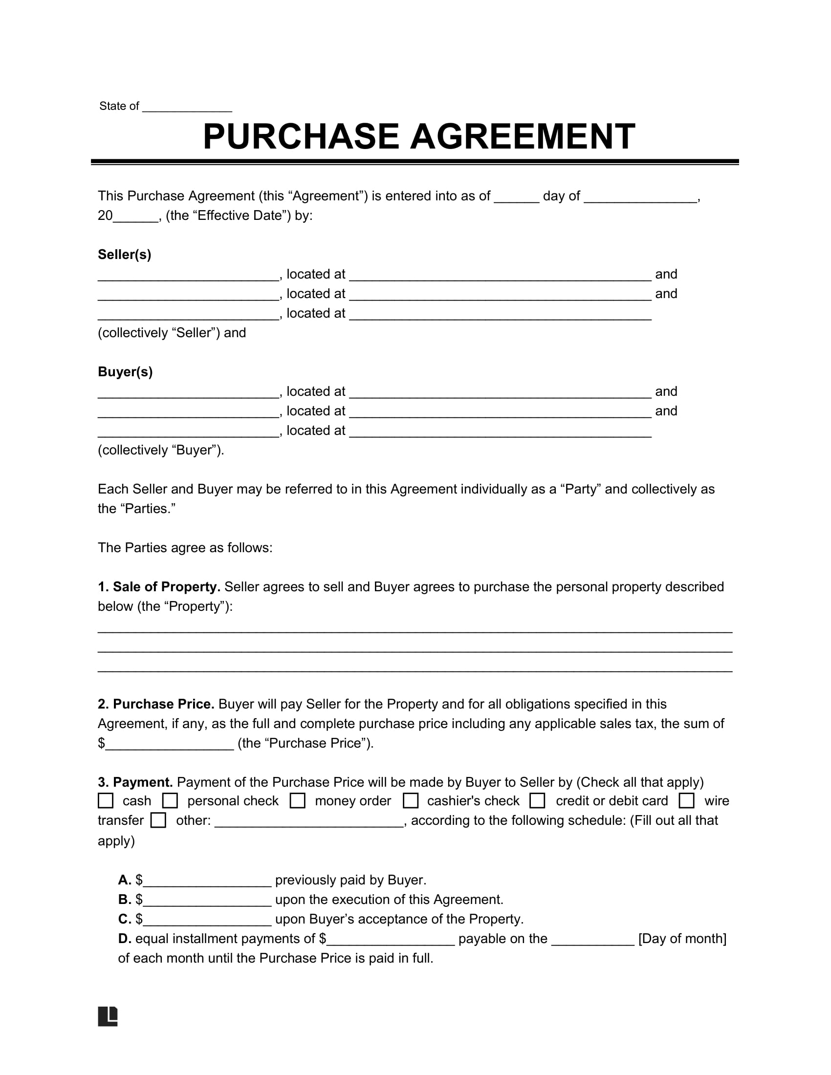Free Purchase And Sale Agreement Templates | Pdf &amp;amp; Word throughout Free Printable Purchase Agreement Forms
