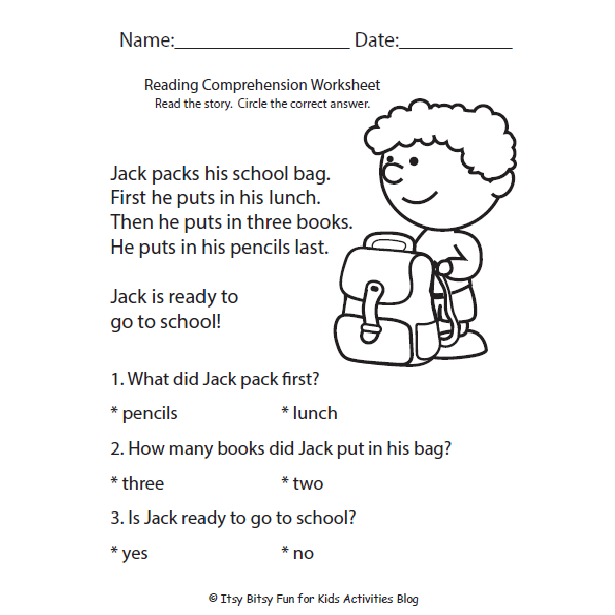 Free Reading Comprehension Worksheets For Back To School within Free Printable Story Books For Grade 1