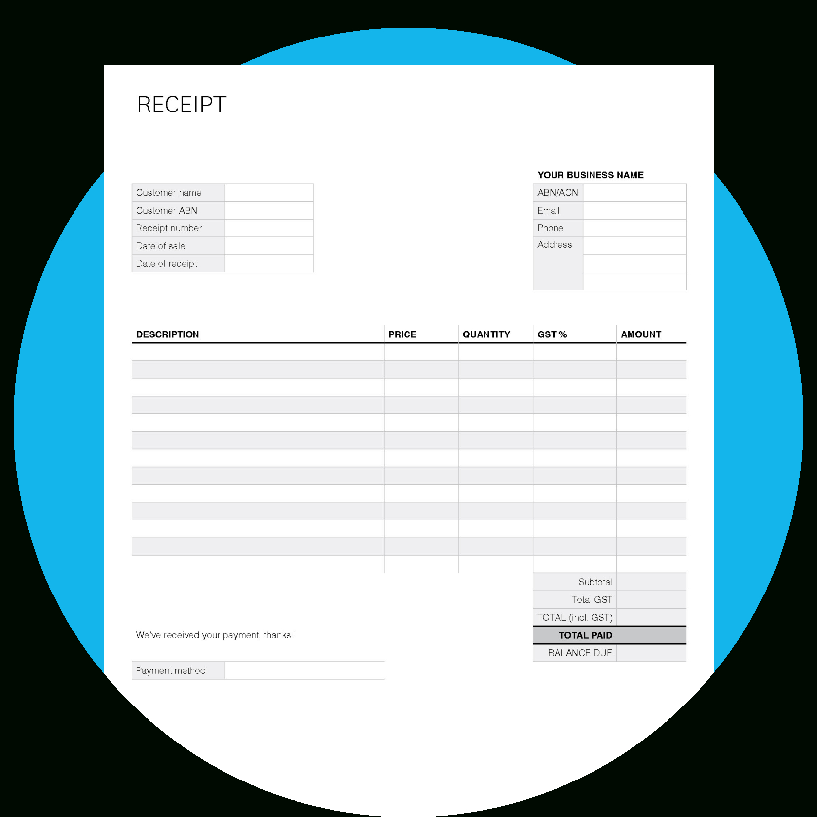 Free Receipt Template | Xero Au inside Free Printable Blank Receipt Form