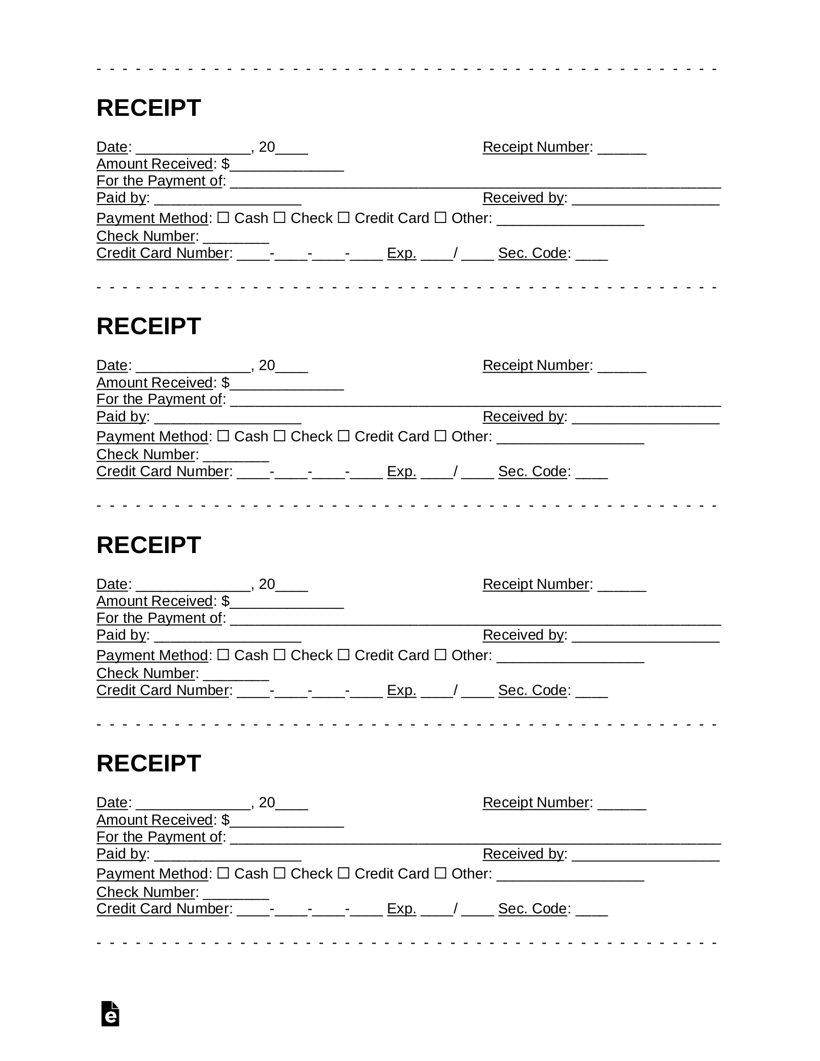 Free Receipt Templates (18) - Pdf | Word – Eforms with Free Printable Blank Receipt Form