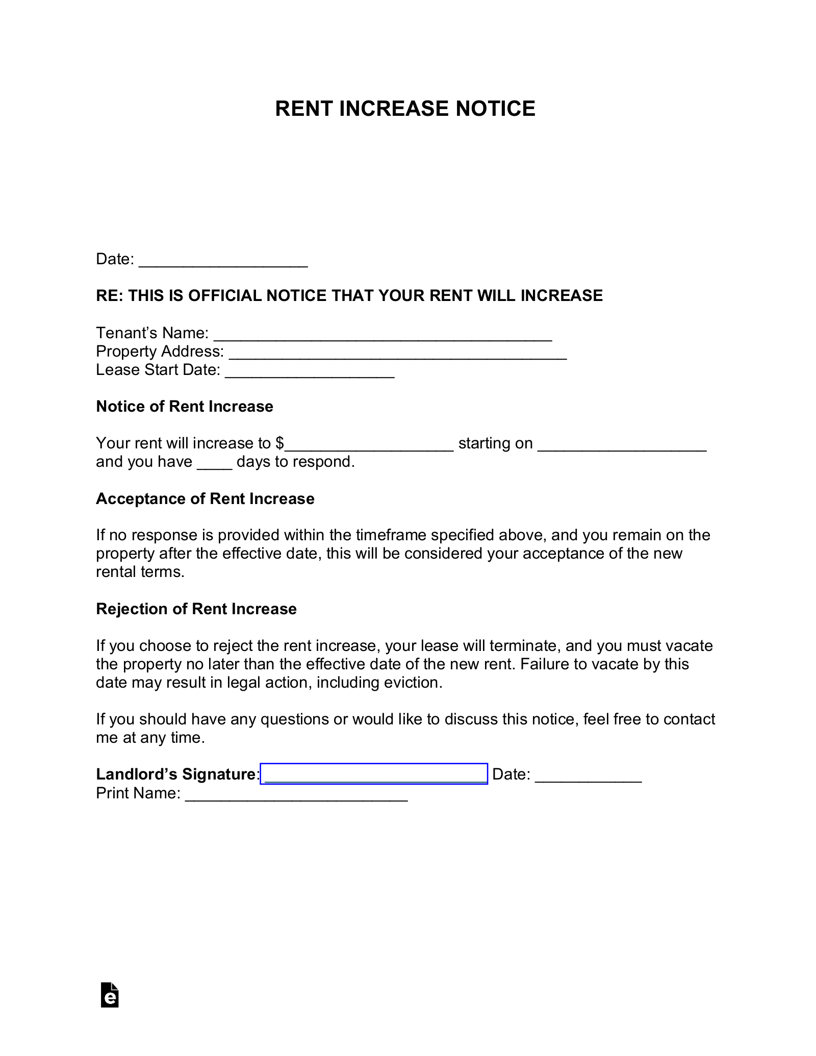 Free Rent Increase Notice Template - Pdf | Word – Eforms inside Free Printable Rent Increase Letter