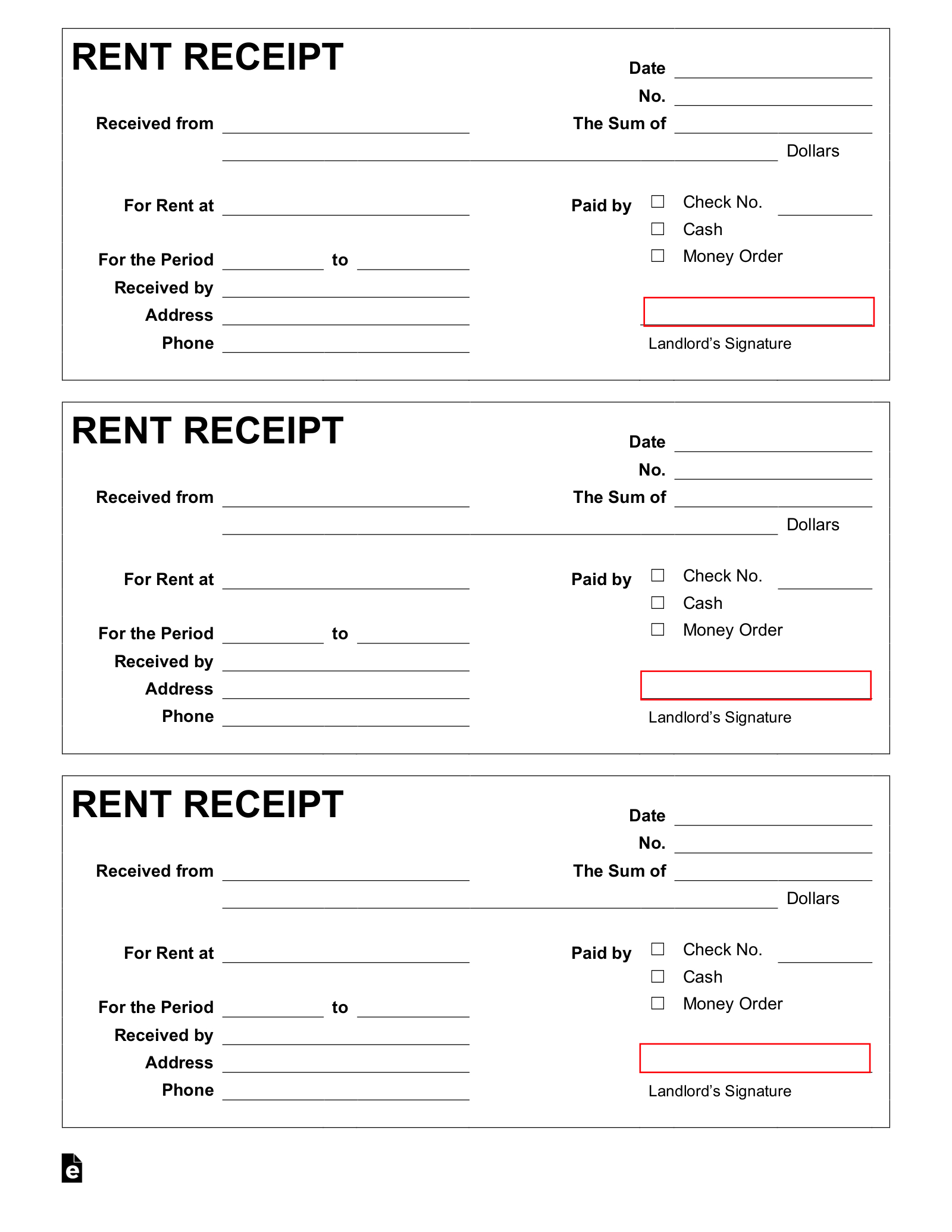 Free Rent Receipt - Pdf | Word – Eforms pertaining to Free Printable Rent Receipt