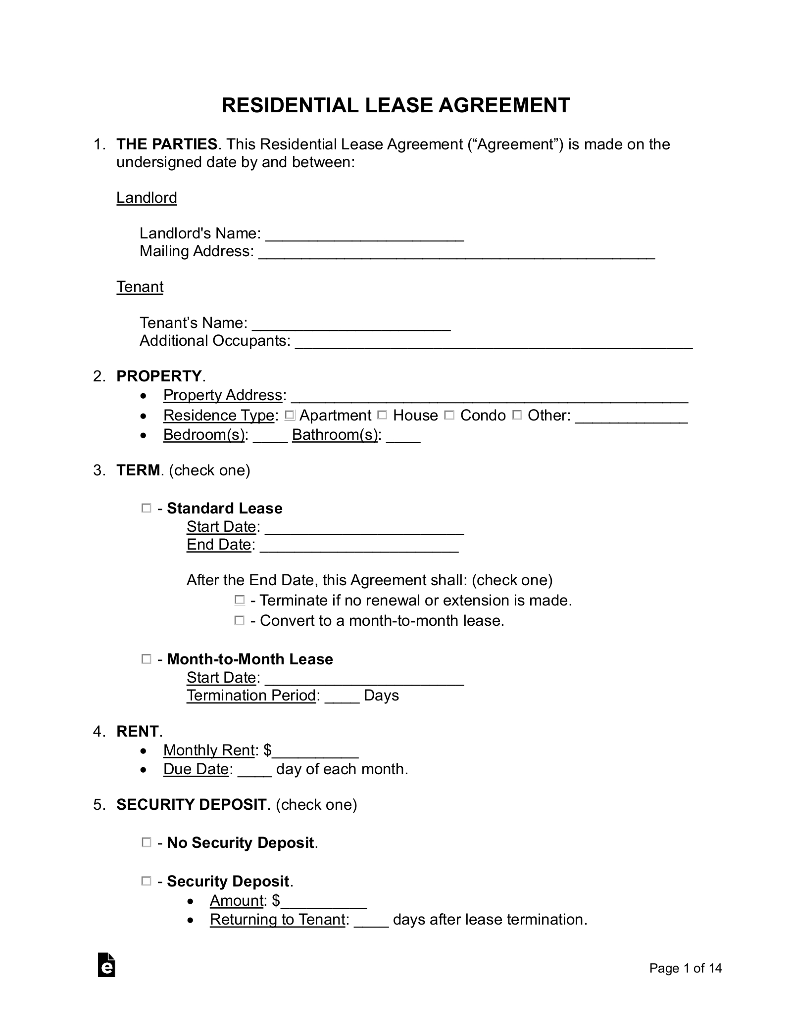 Free Rental / Lease Agreement Templates (15) - Pdf | Word – Eforms for Free Printable House Rental Forms