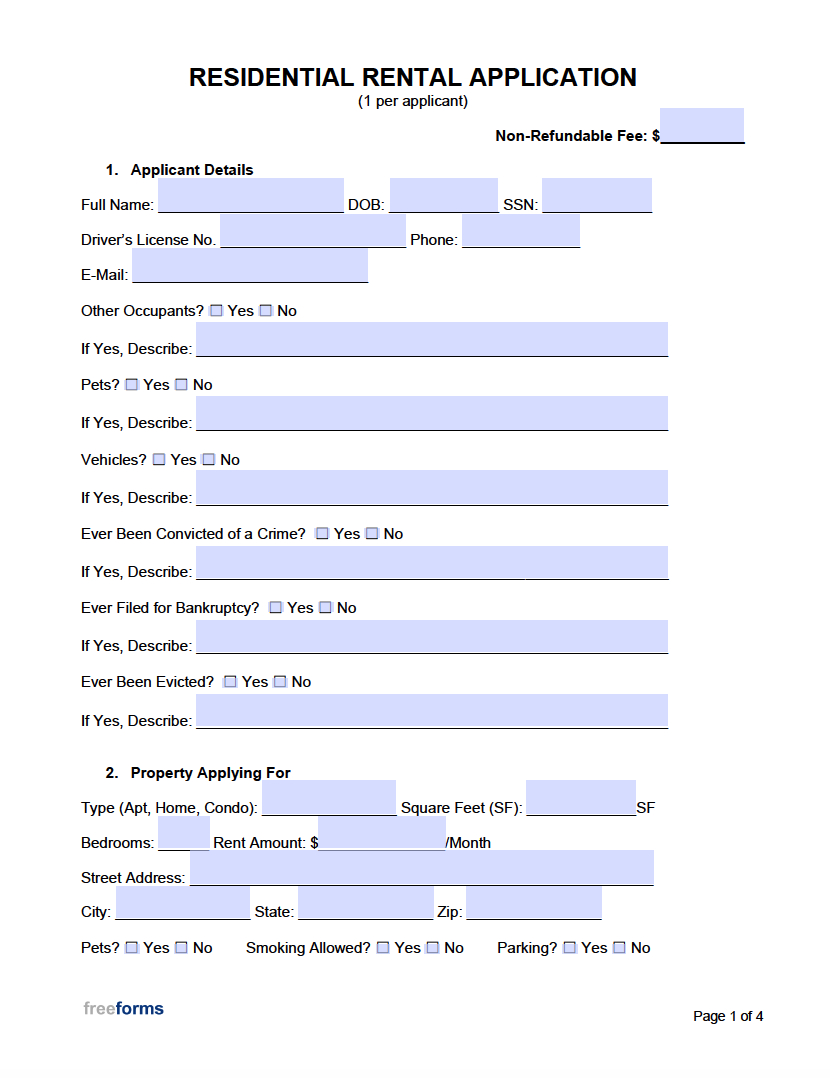 Free Residential Rental Application Form | Pdf | Word with Free Printable Rental Application Form
