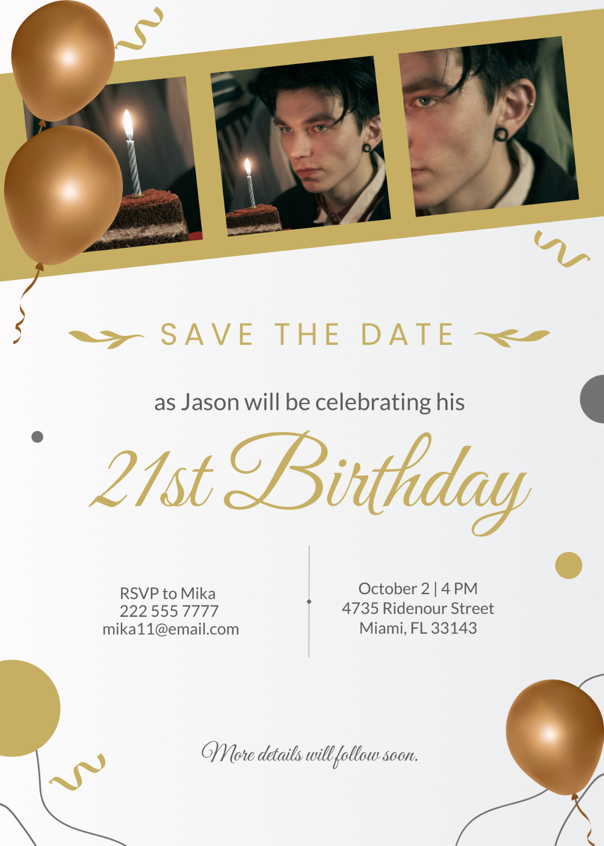 Free Save The Date 21St Birthday Invitation Template To Edit Online pertaining to Free Printable Save The Date Birthday Invitations