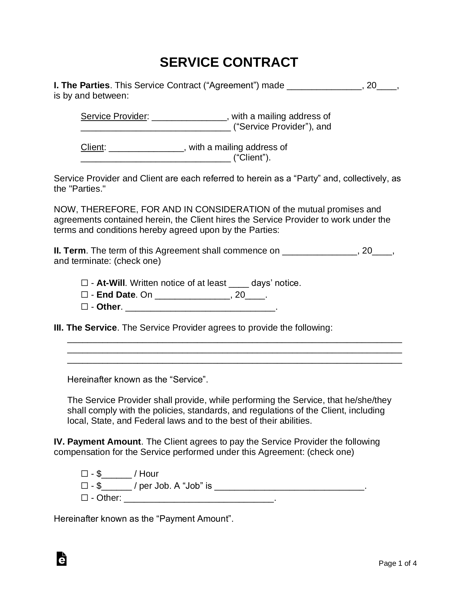 Free Service Contract Templates (15) - Pdf | Word – Eforms for Free Printable Service Contract Forms