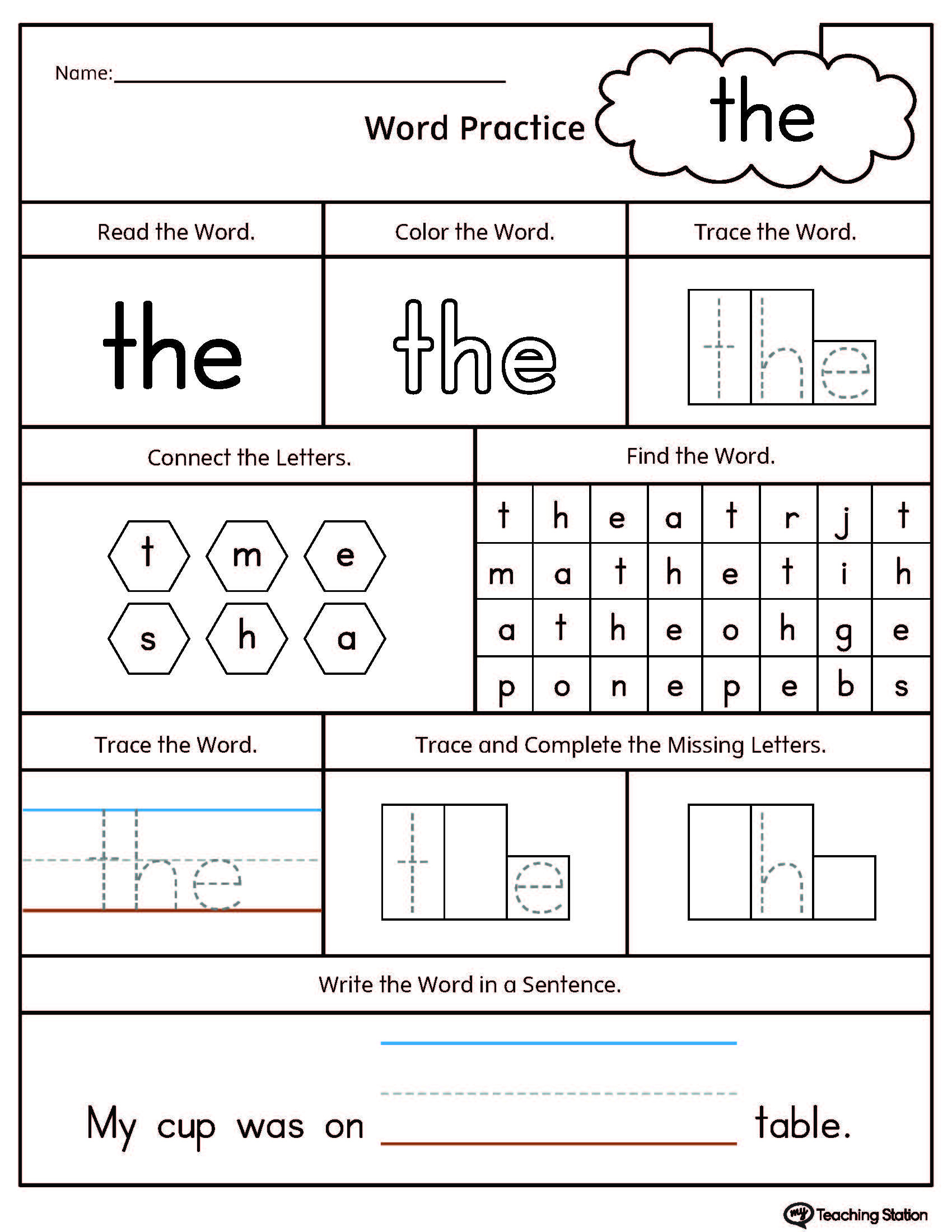 Free* Sight Word The Printable Worksheet | Myteachingstation regarding Free Printable Sight Word Worksheets