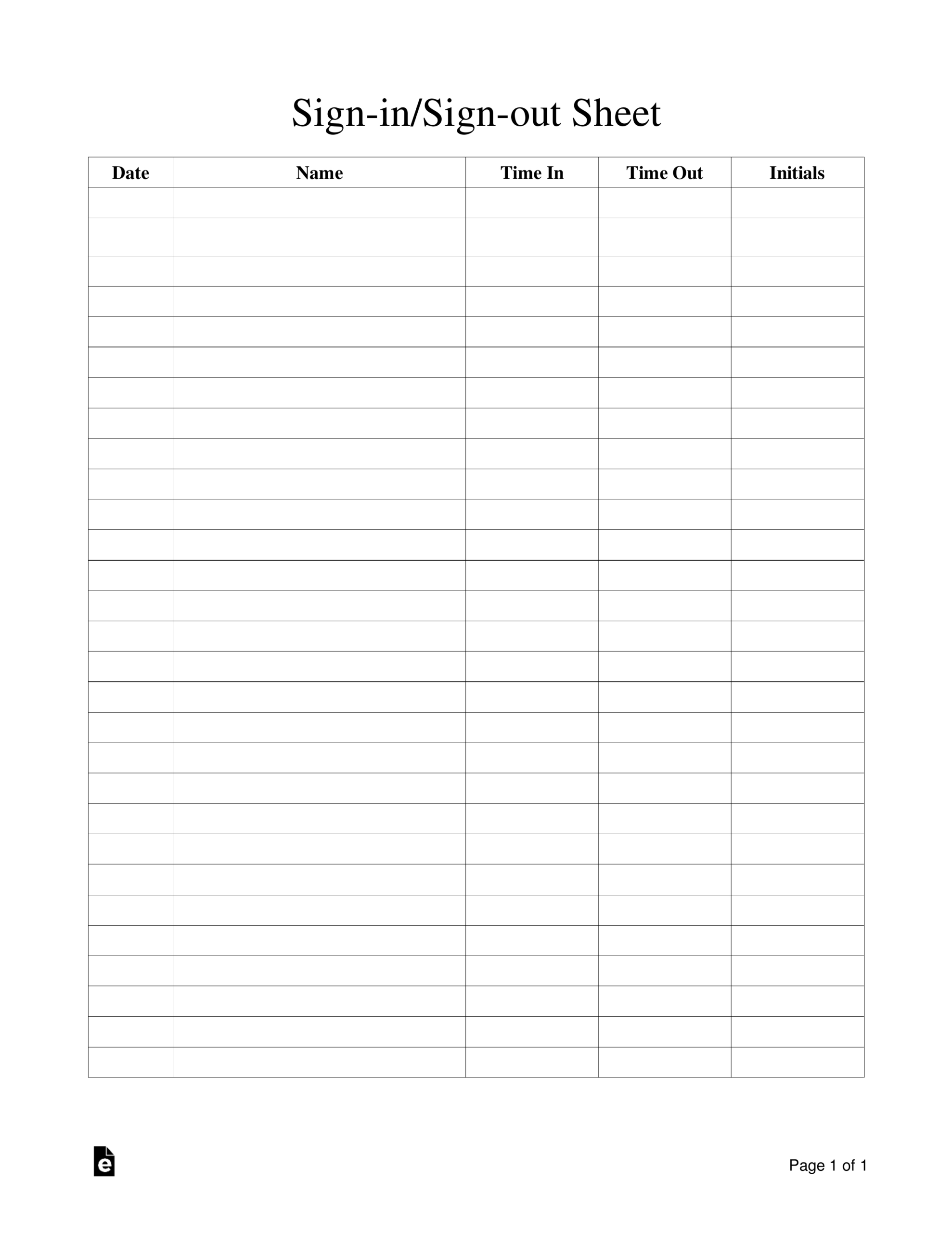 Free Sign-In/Sign-Out Sheet Template - Pdf | Word – Eforms within Free Printable Sign In And Out Sheets