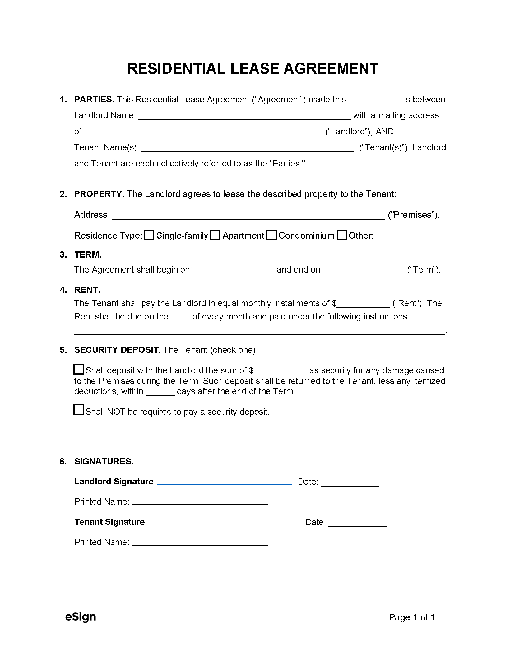 Free Simple (1-Page) Lease Agreement Template | Pdf | Word for Free Printable Lease Agreement Forms