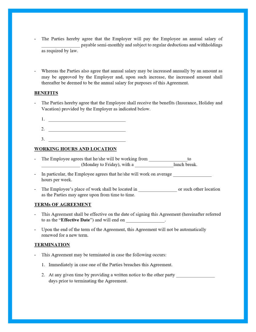 Free Simple Employment Contract Sample within Free Printable Employment Contracts
