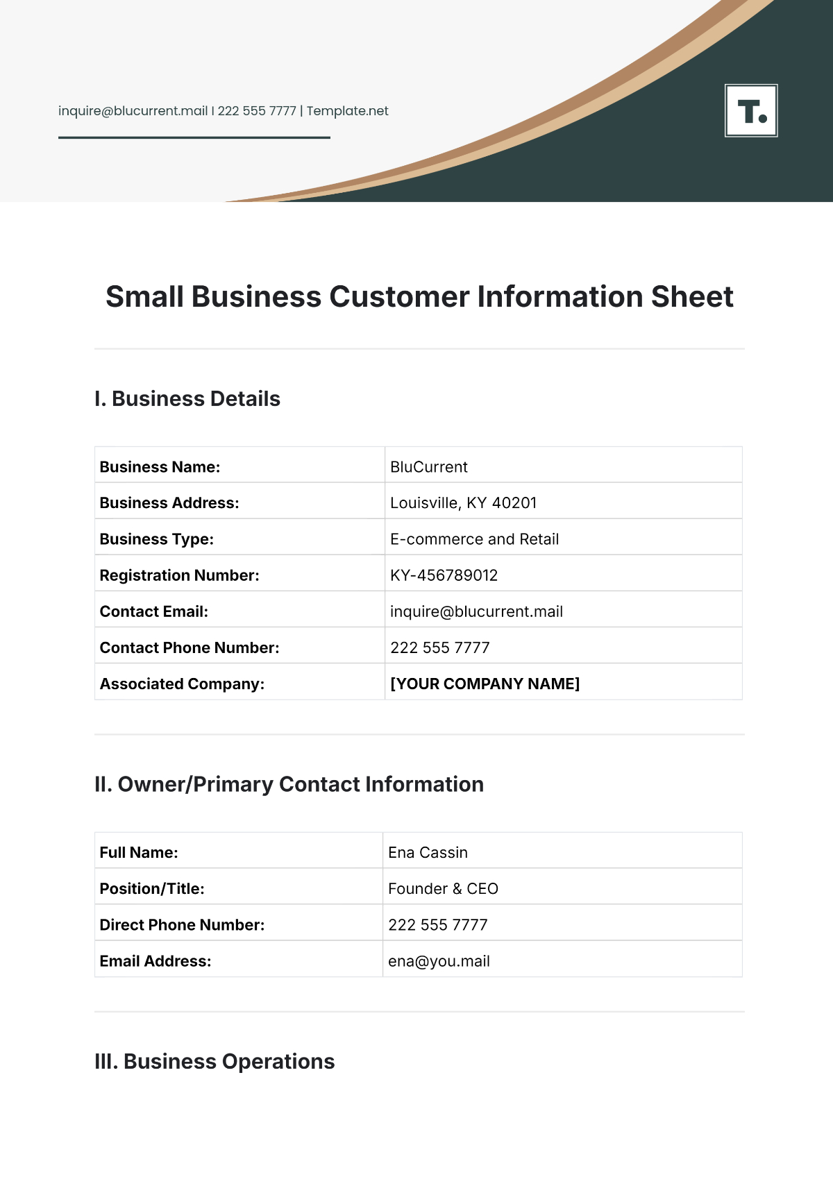Free Small Business Customer Information Sheet Template To Edit Online with regard to Free Printable Customer Information Sheets