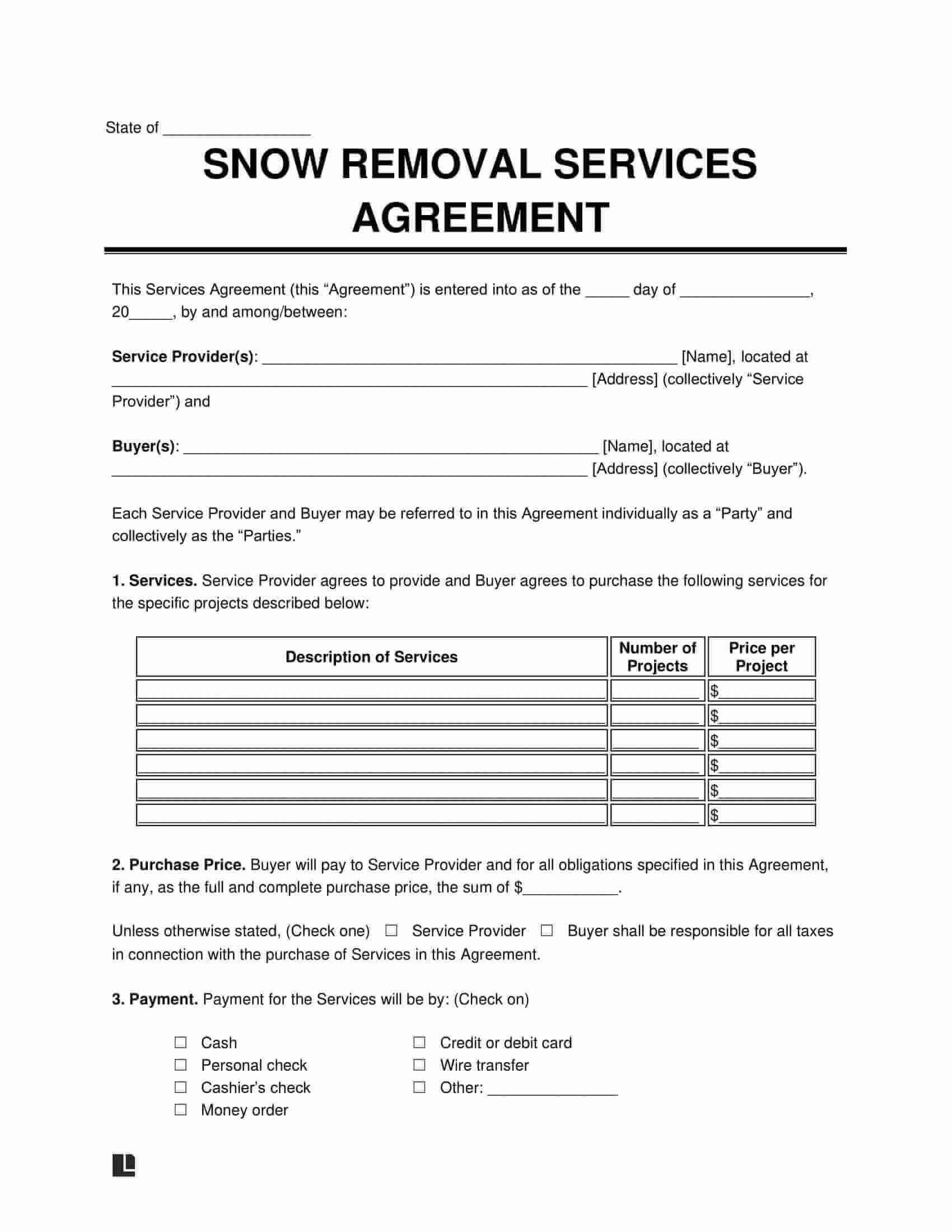 Free Snow Removal Contract Template - Pdf &amp;amp; Word with Free Printable Snow Removal Contract