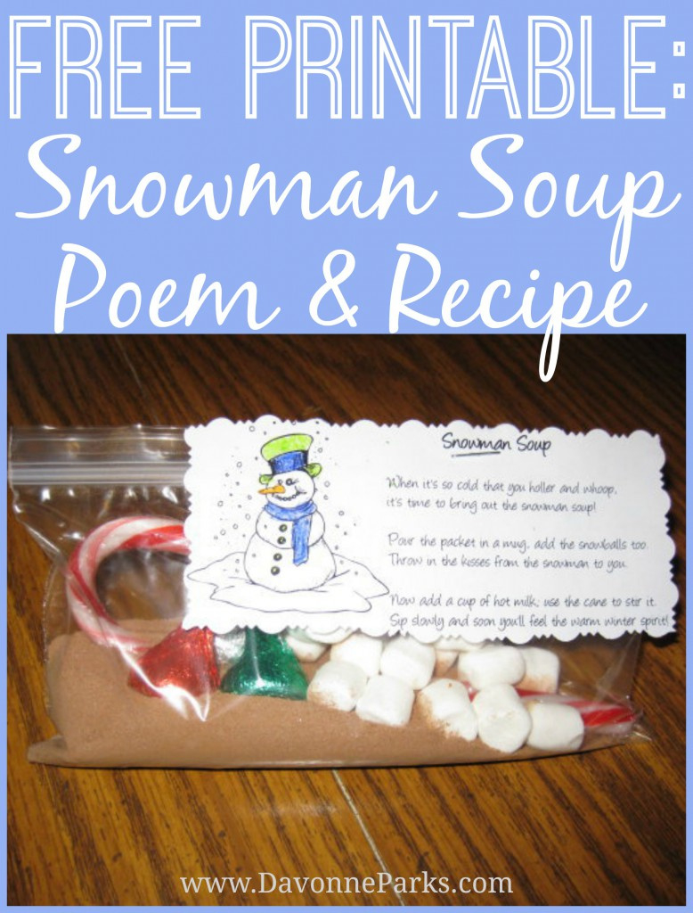 Free Snowman Soup Poem Printable – Davonne Parks within Snowman Soup Free Printable