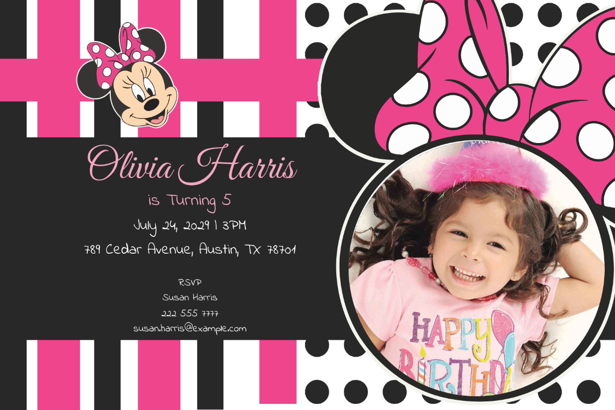 Free Sparkling Minnie Mouse Birthday Invitation Template To Edit regarding Free Printable Minnie Mouse Party Invitations