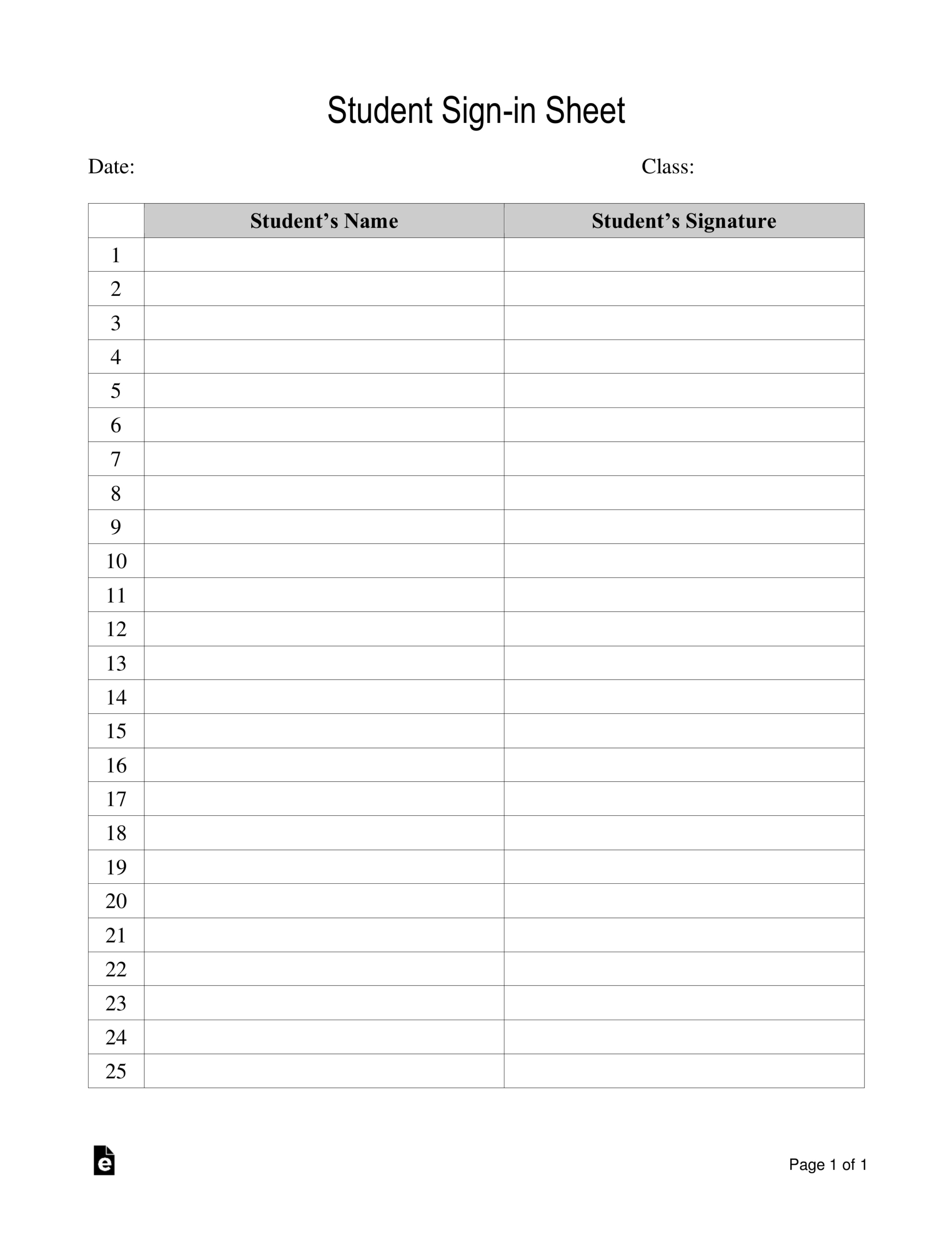Free Student Sign-In Sheet Template - Pdf | Word – Eforms within Free Printable Sign In Sheet Template