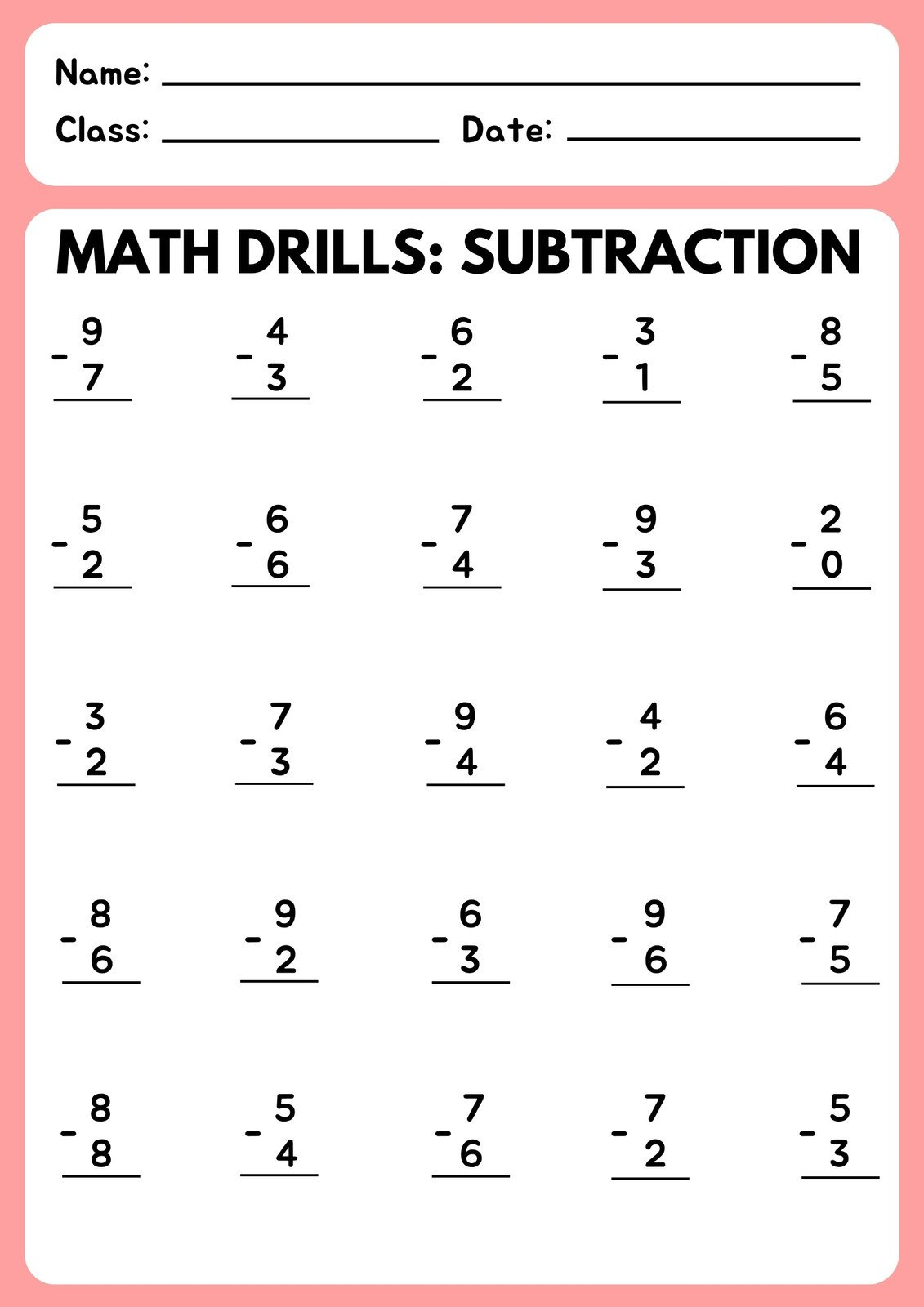 Free Subtraction Worksheet Templates To Edit And Print | Canva within Free Printable Subtraction Worksheets