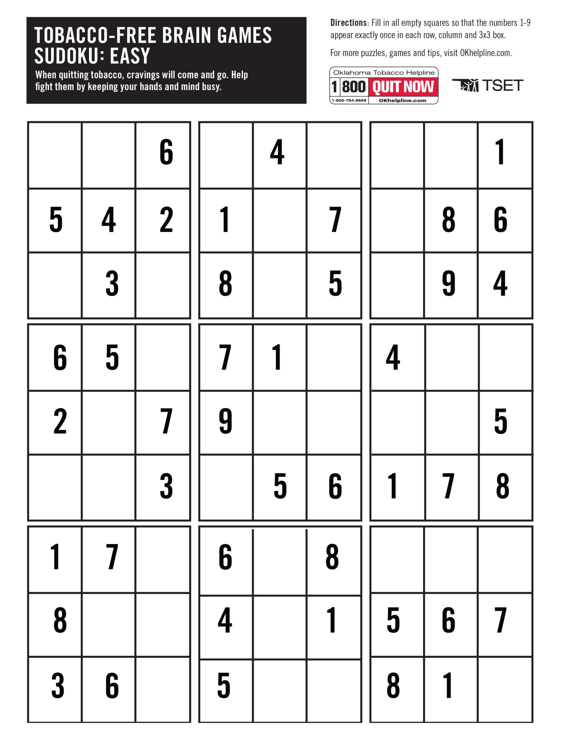 Free Sudoku Puzzles | Printable | Oklahoma Tobacco Helpline regarding Free Easy Sudoku Printable