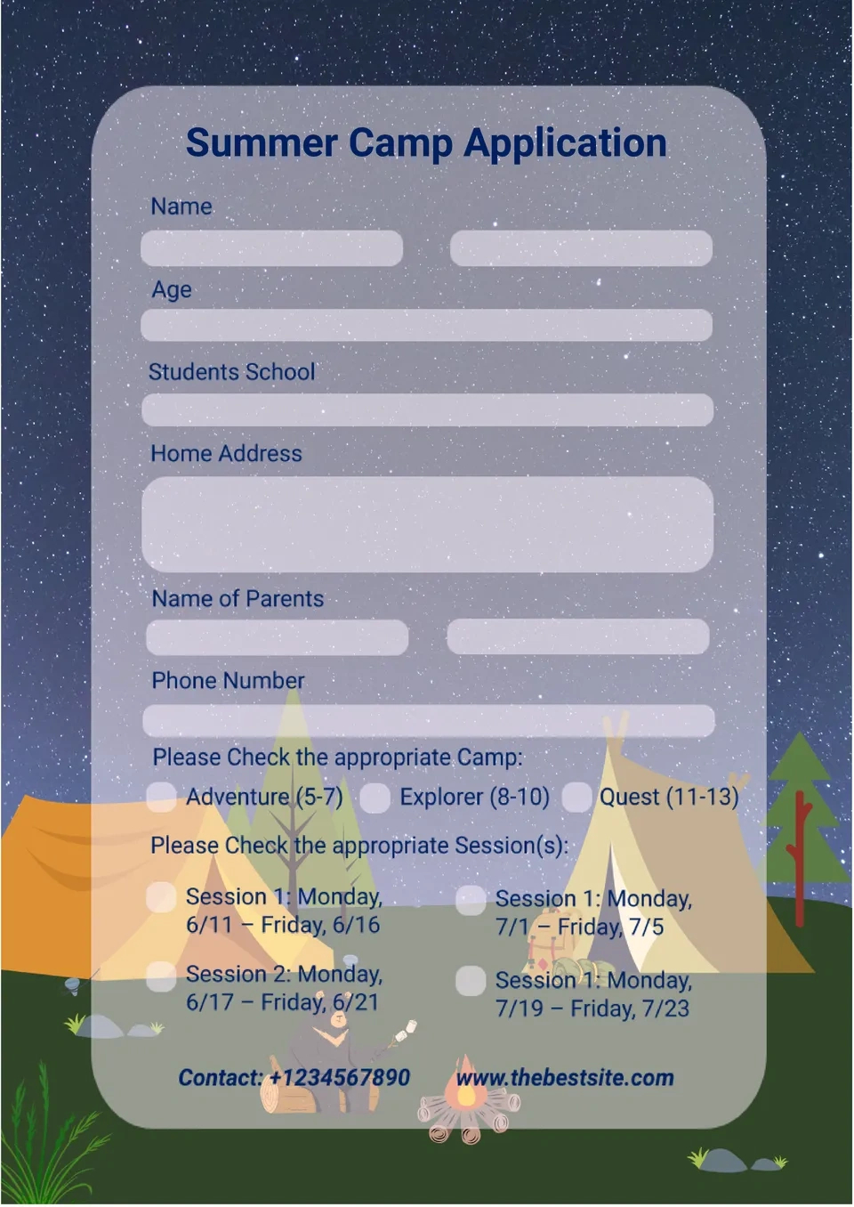 Free Summer Camp Application Template For Google Docs regarding Free Printable Summer Camp Registration Forms