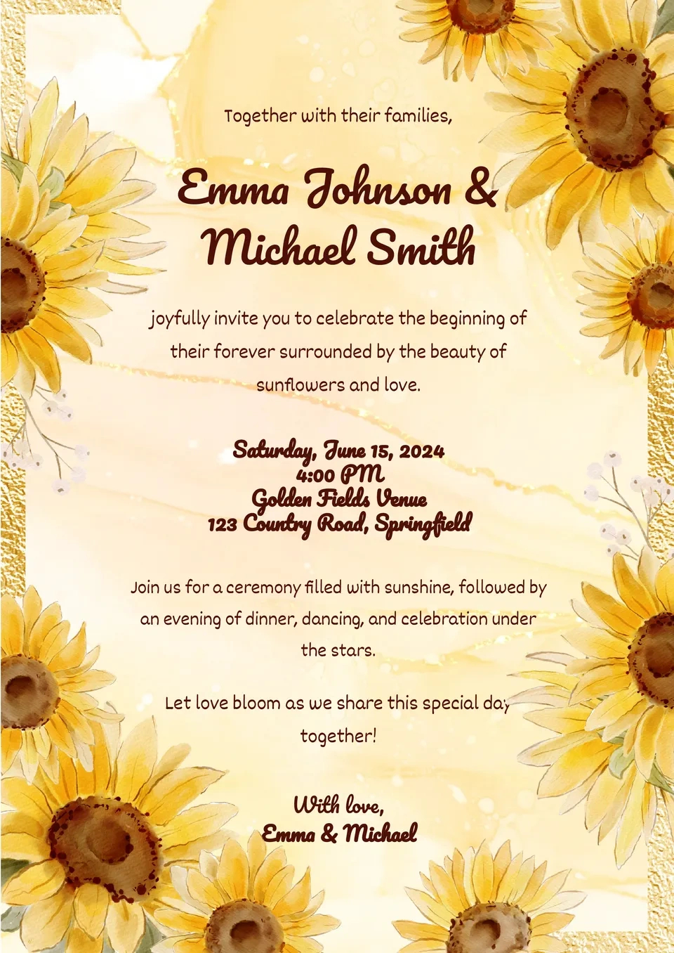 Free Sunflower Wedding Invitation Template For Google Docs with Free Printable Sunflower Wedding Invitation Templates