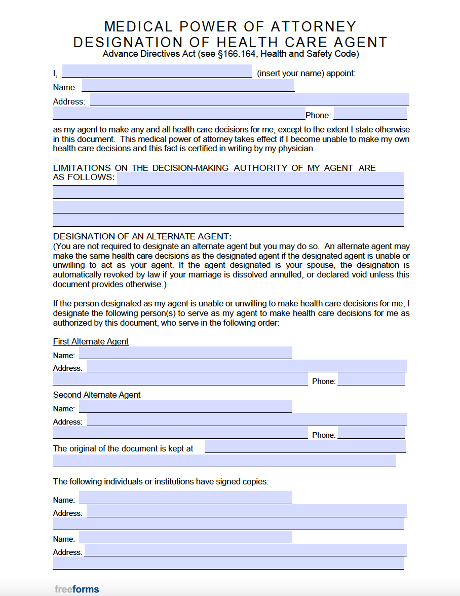 Free Texas Medical Power Of Attorney Form | Pdf throughout Free Blank Printable Medical Power Of Attorney Forms