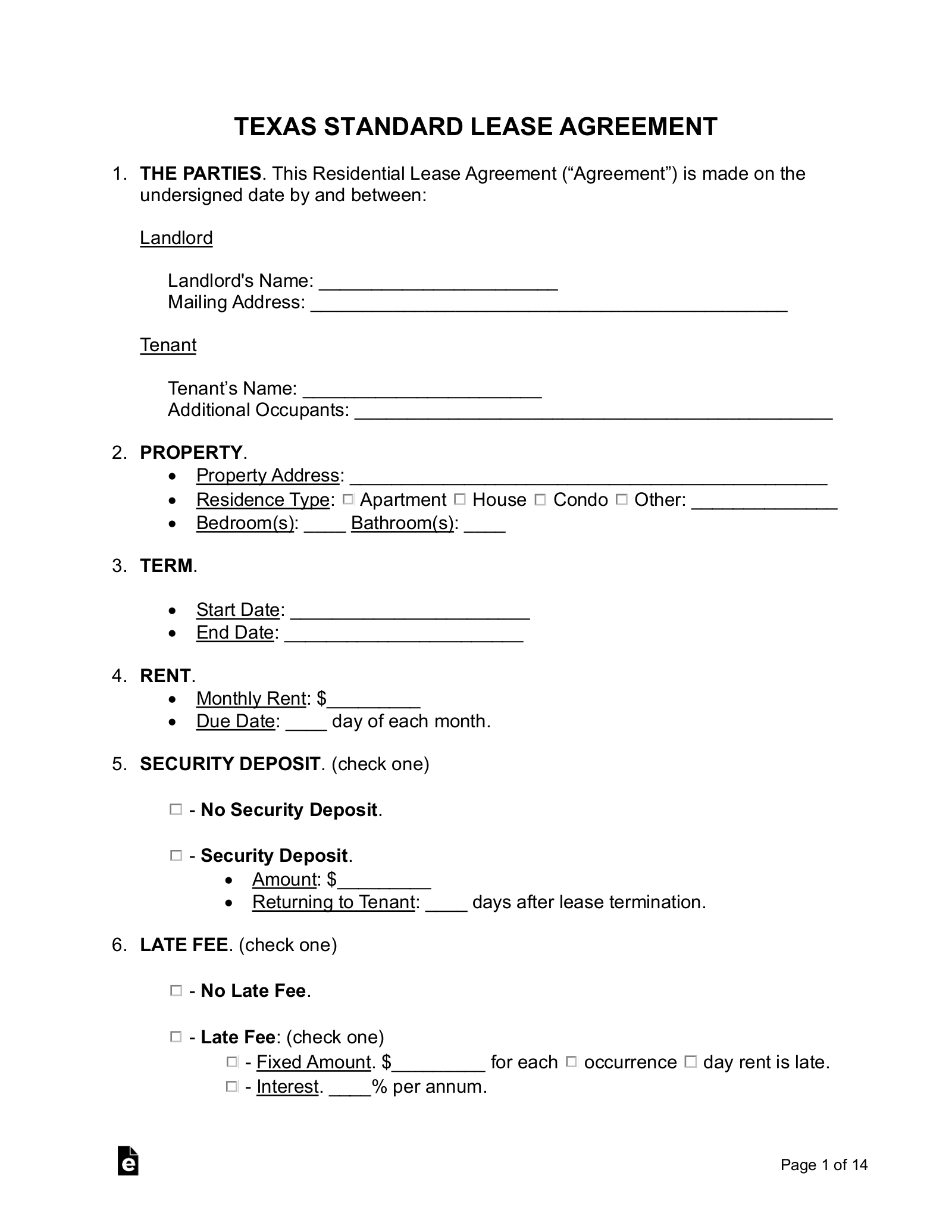 Free Texas Standard Residential Lease Agreement - Pdf | Word – Eforms pertaining to Free Printable Lease Agreement Texas