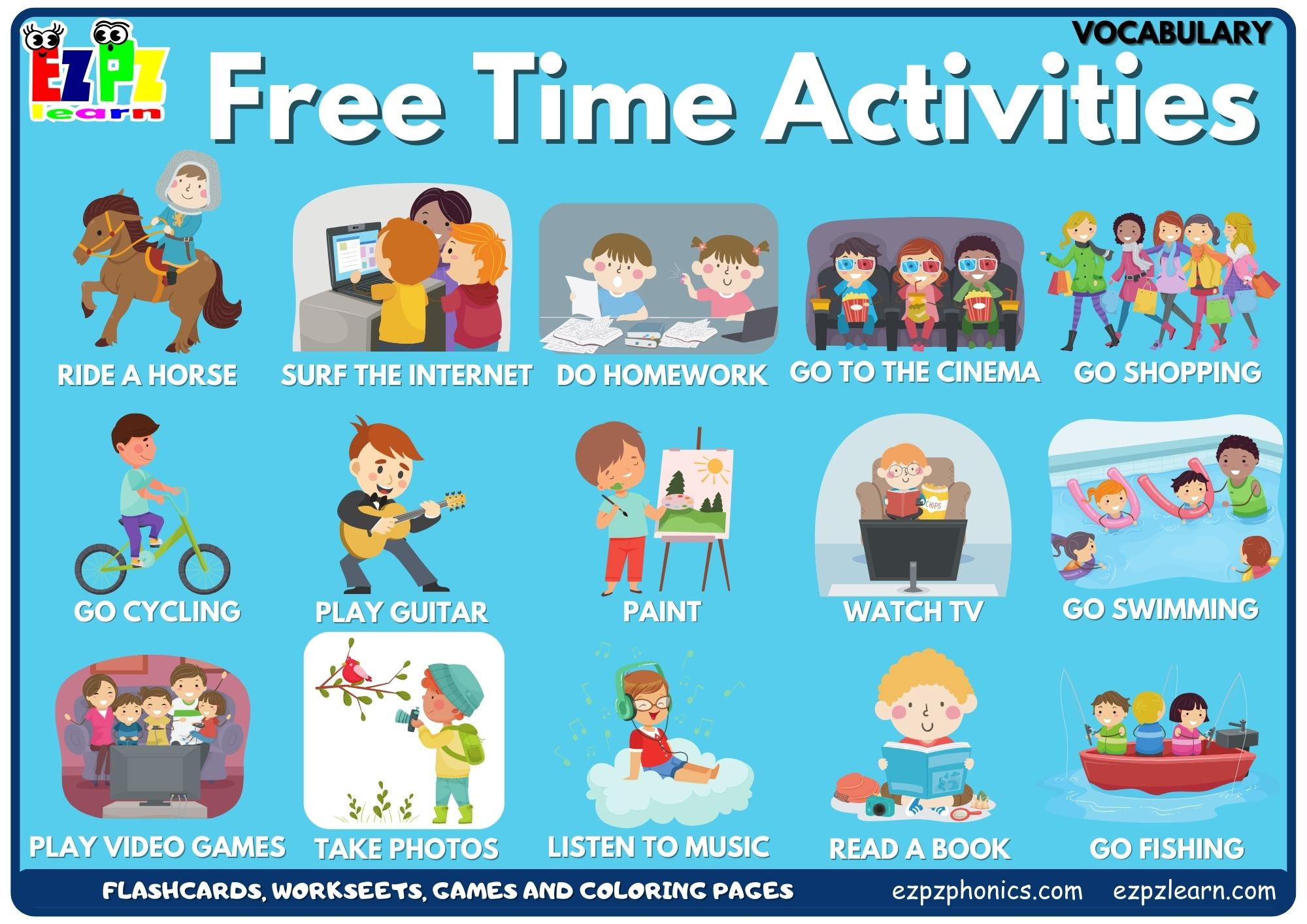 Free Time Activities Vocabulary Picture Dictionary Join Now For regarding Free Printable Picture Dictionary For Kids