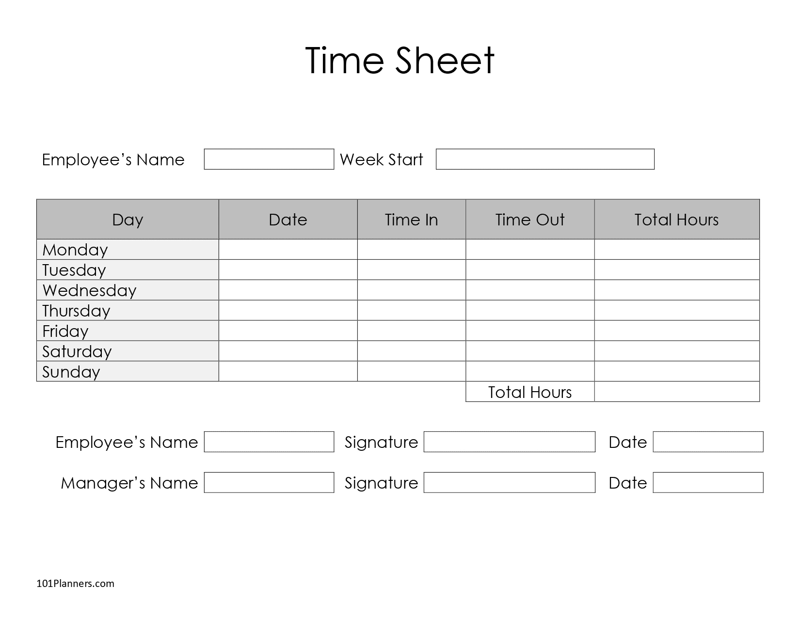 Free Timesheet Template Printables | Instant Download - Worksheets throughout Free Printable Blank Time Sheets