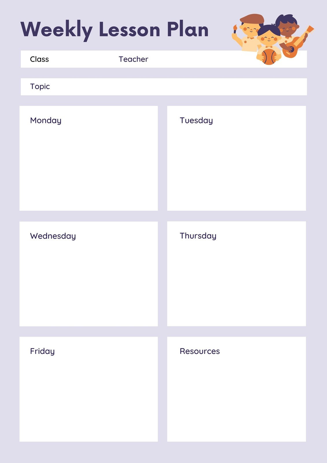 Free To Print Preschool Weekly Lesson Plan Templates | Canva in Free Printable Preschool Teacher Resources