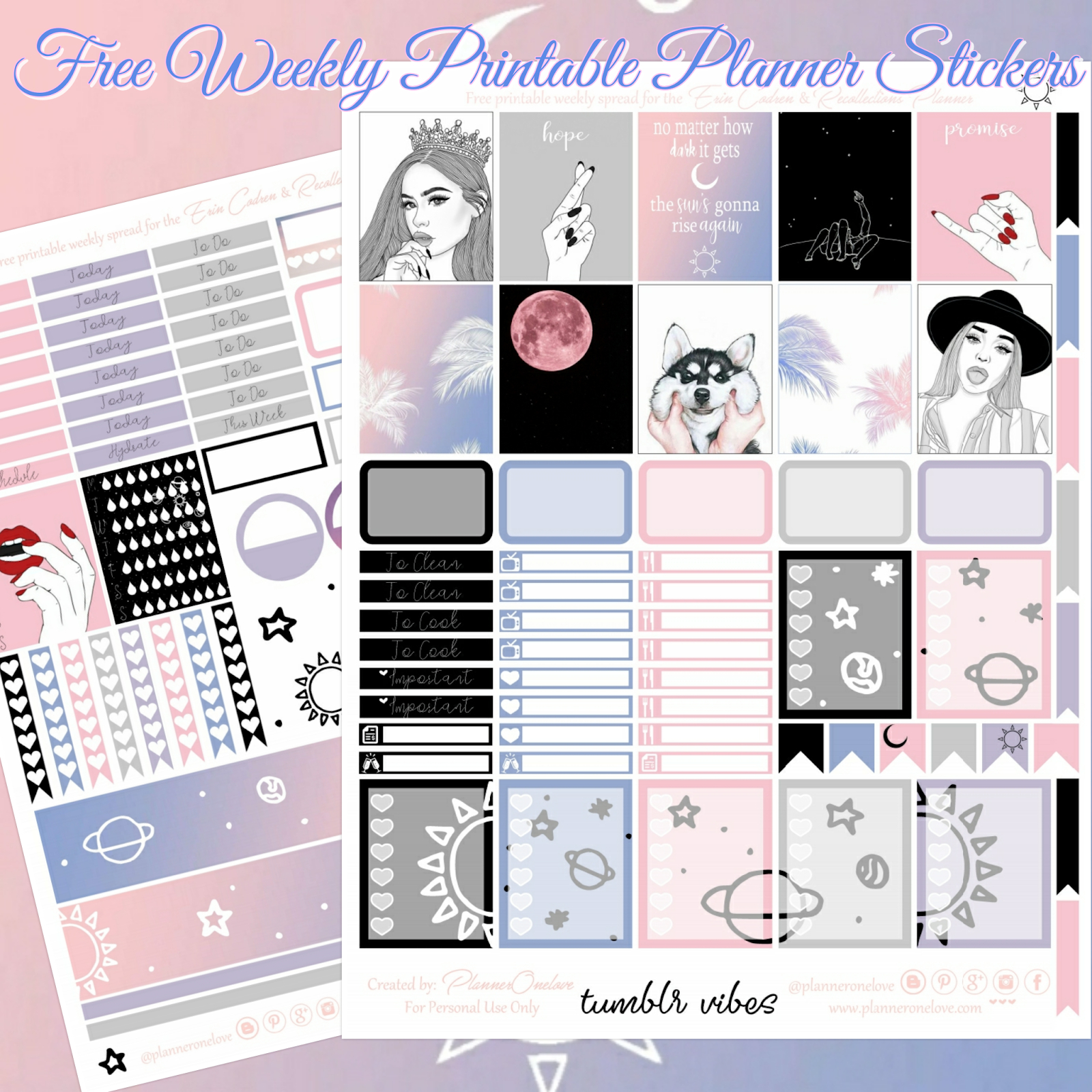 Free Tumblr Vibes Printable Planner Stickers For The Erin Condren with Free Printable Tumblr Stickers