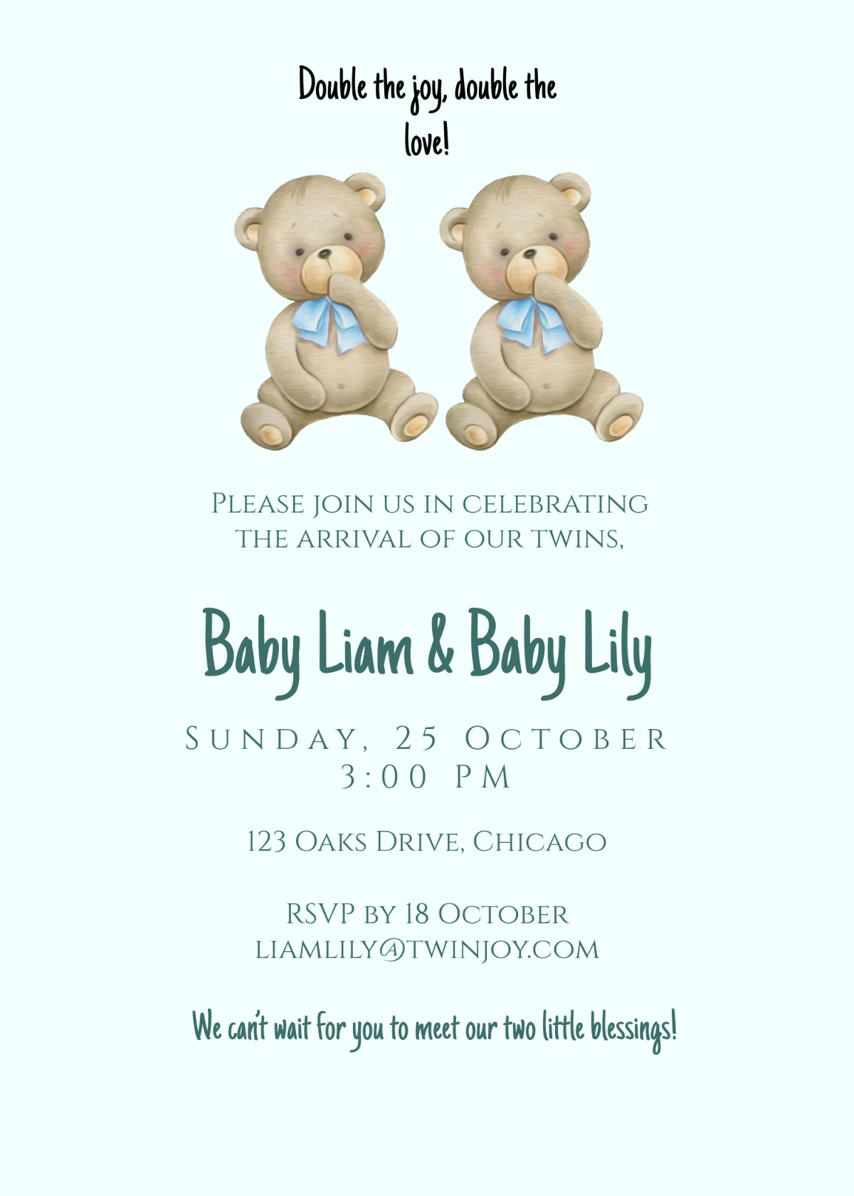 Free Twin Baby Invitation Template To Edit Online for Free Printable Twin Baby Shower Invitations