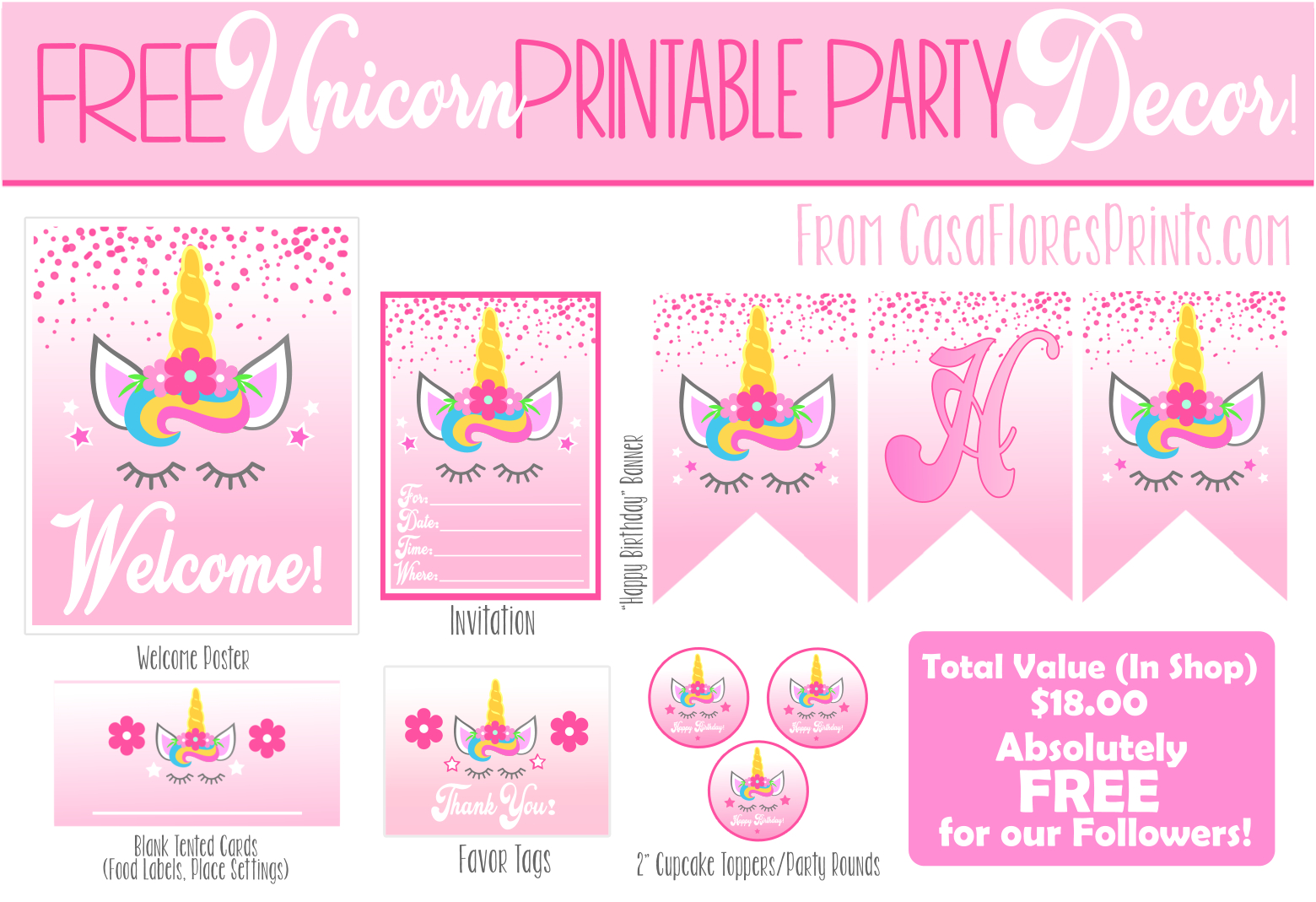 Free Unicorn Party Printables with Free Unicorn Birthday Printables