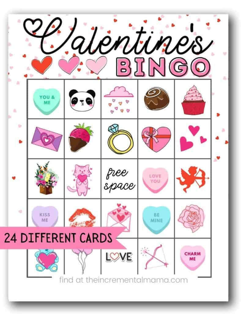 Free Valentine'S Bingo Printables (24 Cards) - The Incremental Mama with regard to Valentine Bingo Free Printable
