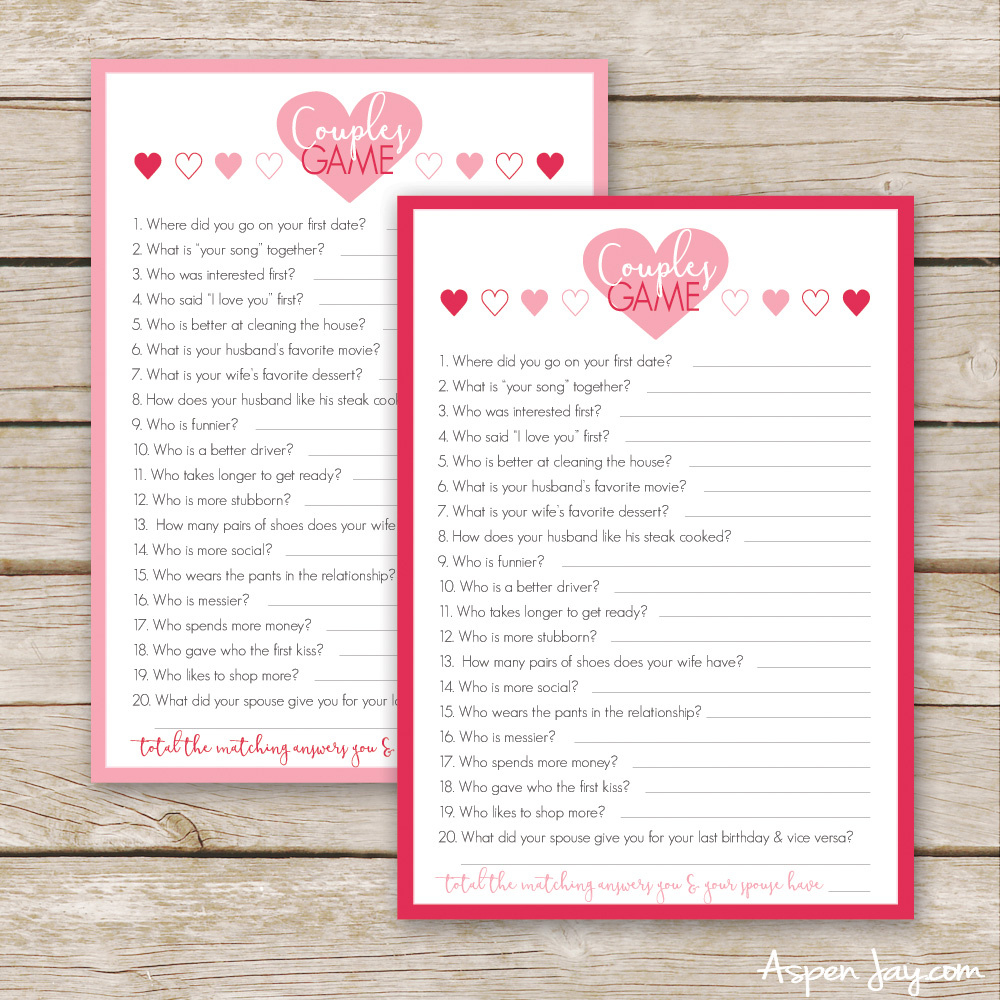 Free Valentines Couples Game Cards - Aspen Jay regarding Free Printable Valentine Party Games For Adults