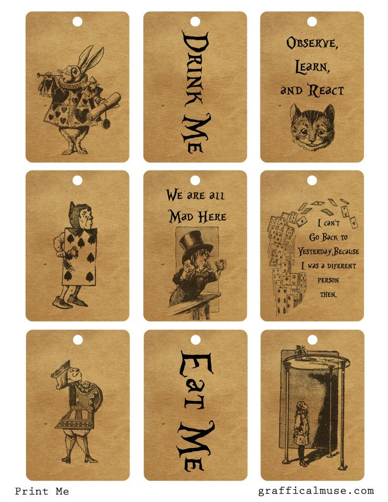 Free Vintage Alice In Wonderland Printable Tags - throughout Free Vintage Alice In Wonderland Printables