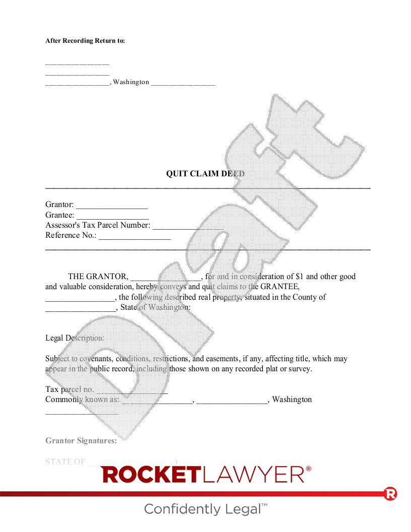 Free Wa Quitclaim Deed: Make & Download - Rocket Lawyer throughout Free Printable Quit Claim Deed Washington State Form
