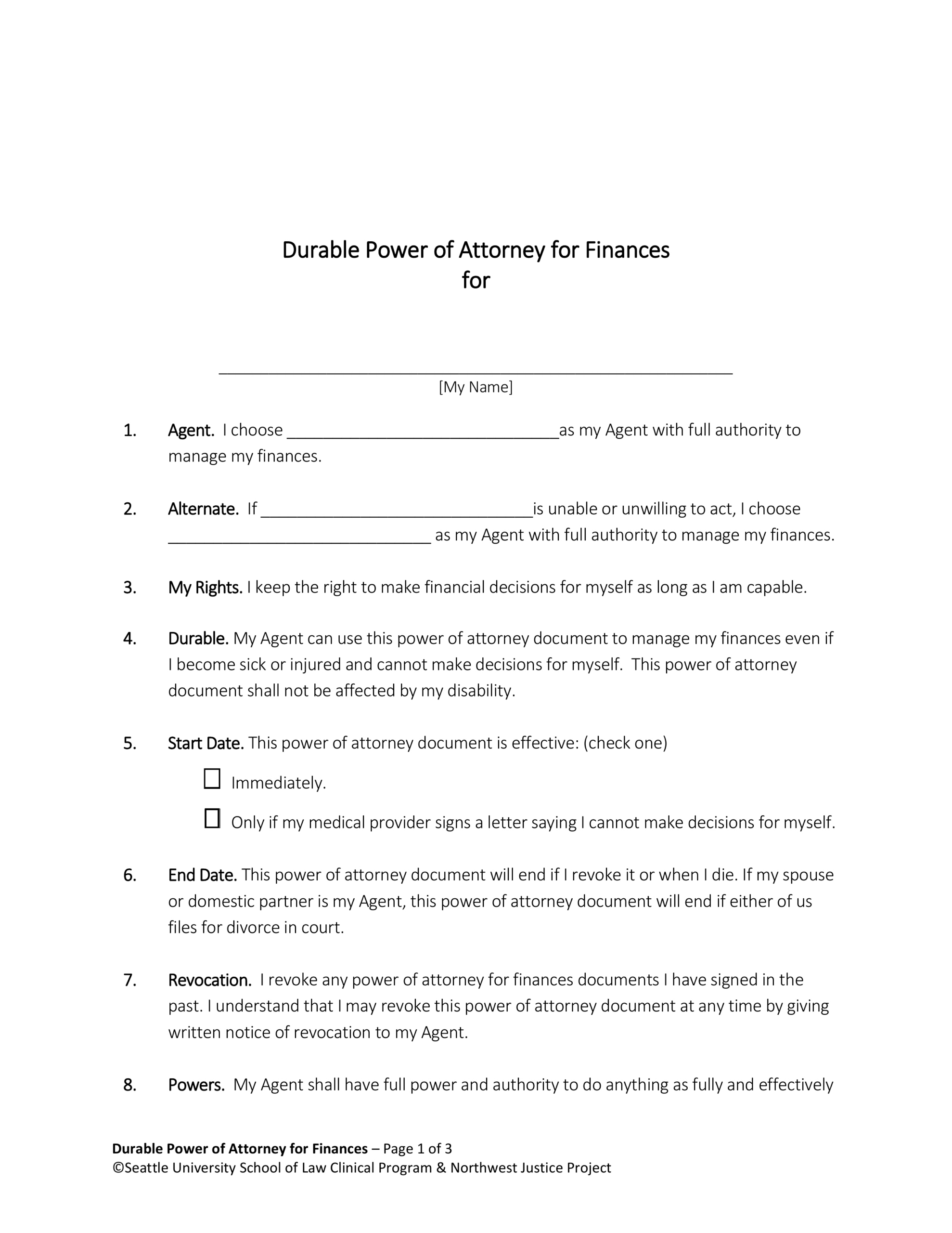 Free Washington Power Of Attorney Forms (10 Types) - Pdf – Eforms regarding Free Printable Power Of Attorney Forms