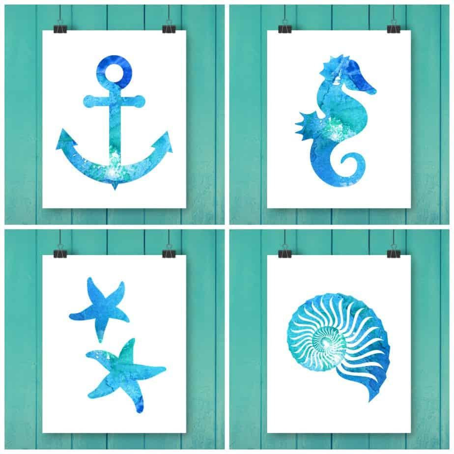 Free Watercolor Beach Printables for Free Coastal Printables