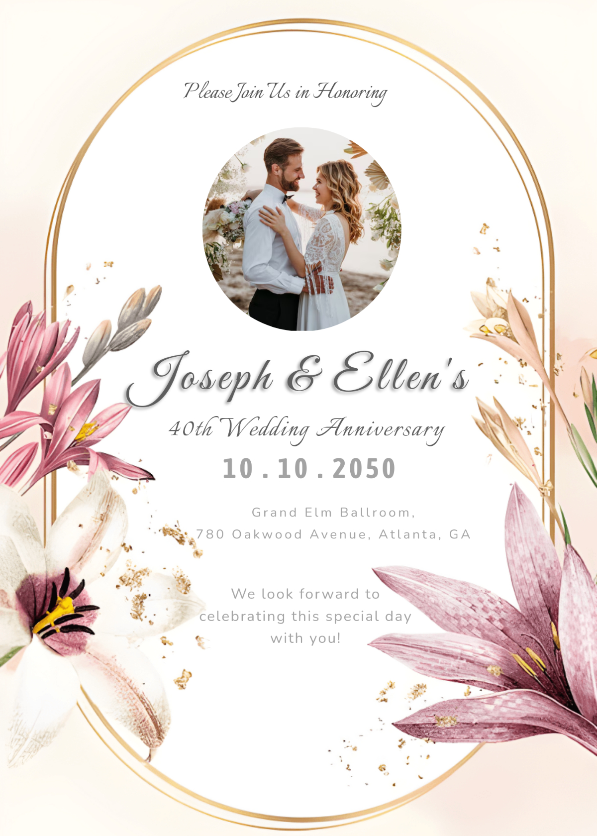 Free Wedding Anniversary Invitation Templates, Editable And Printable in Free Printable 40Th Anniversary Invitations