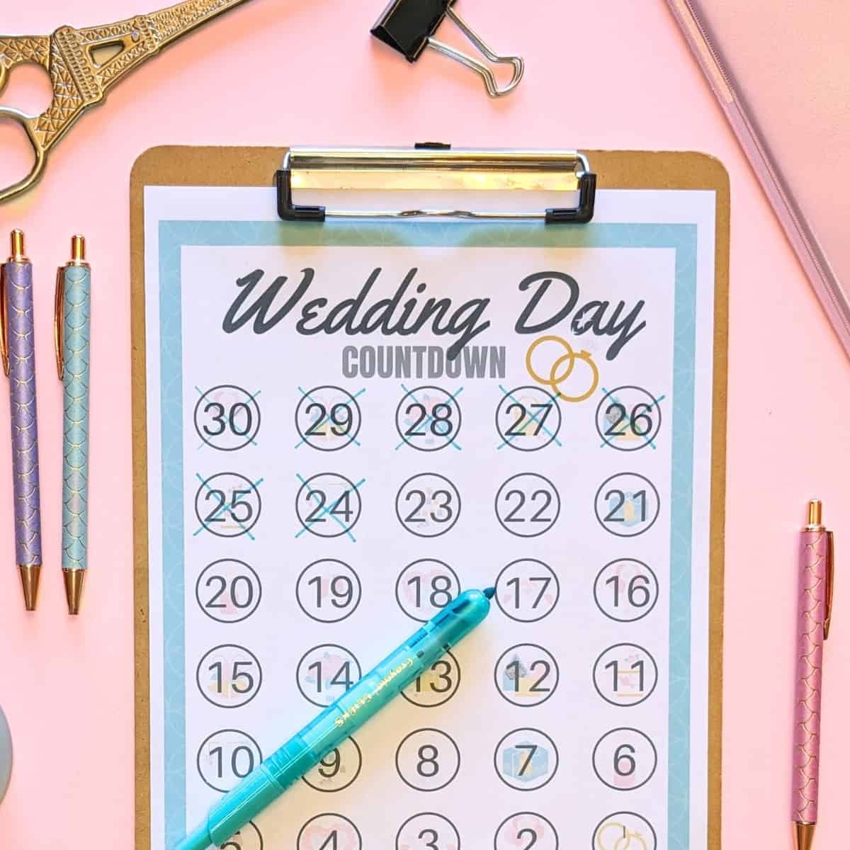 Free Wedding Countdown Calendar Printable intended for Free Printable Wedding Countdown