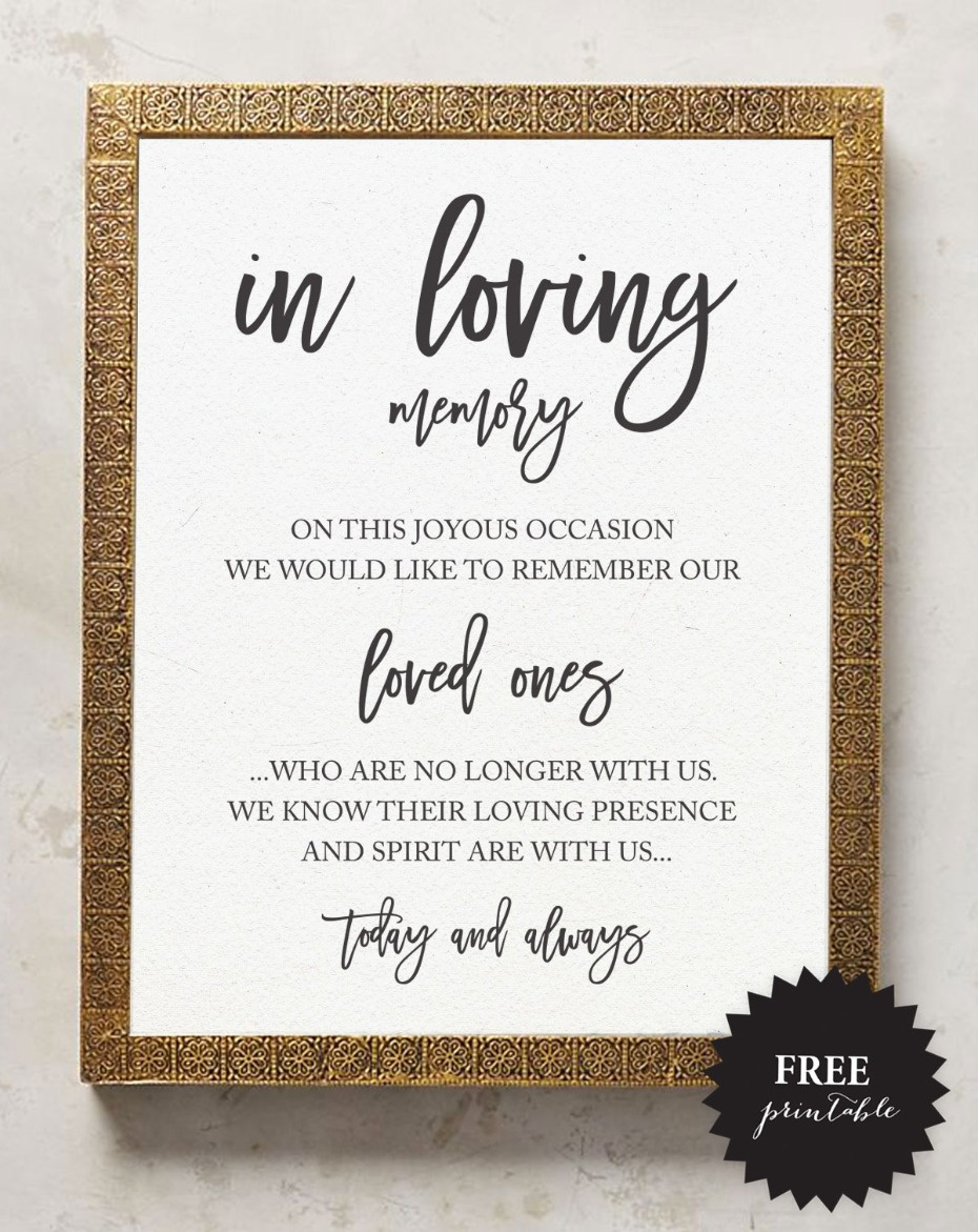 Free Wedding Memorial Signs + 5 Remembrance Ideas – Weddingchicks intended for Free Printable Wedding Signs