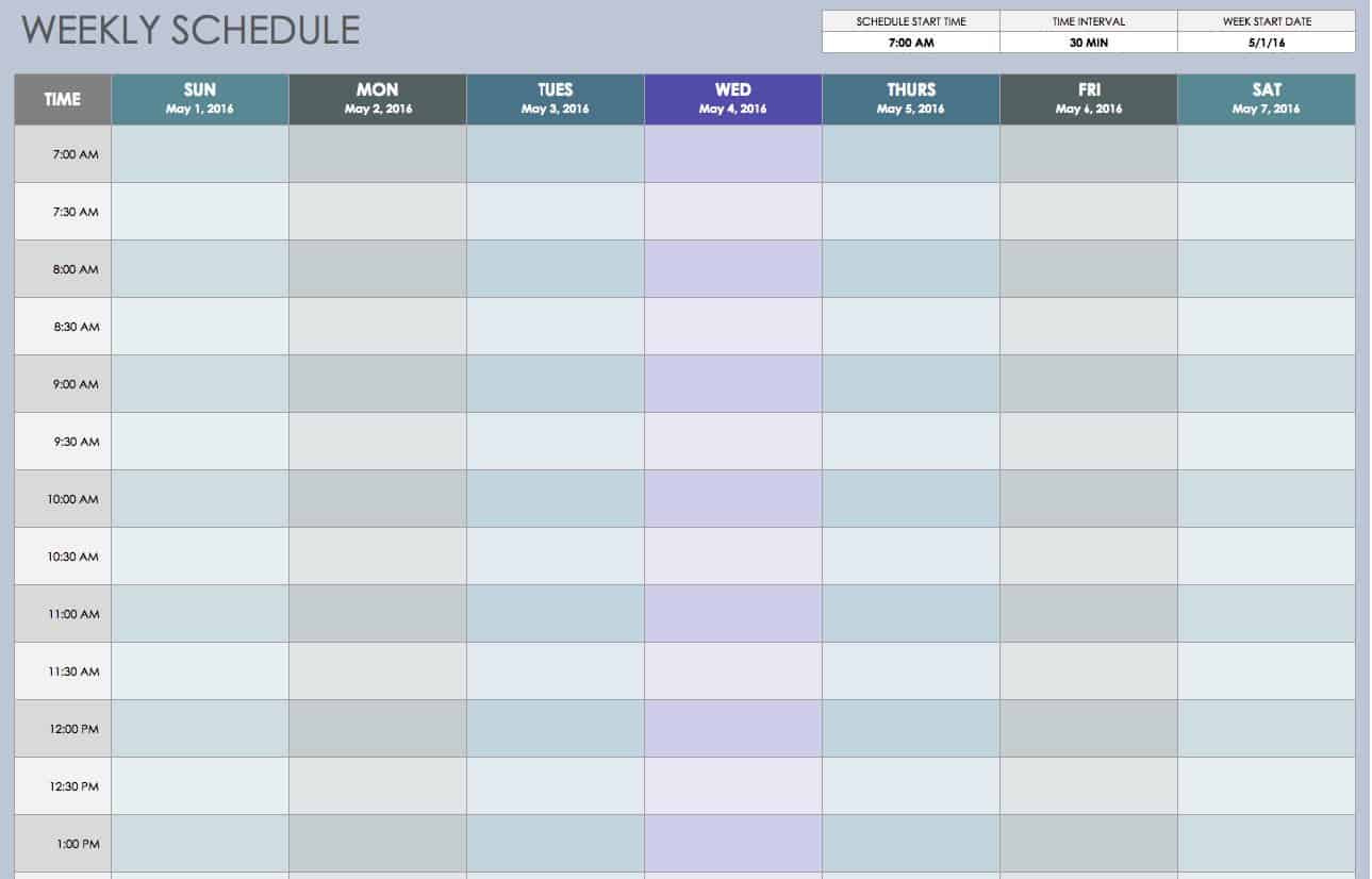 Free Weekly Schedule Templates For Excel - Smartsheet inside Free Printable Spreadsheet